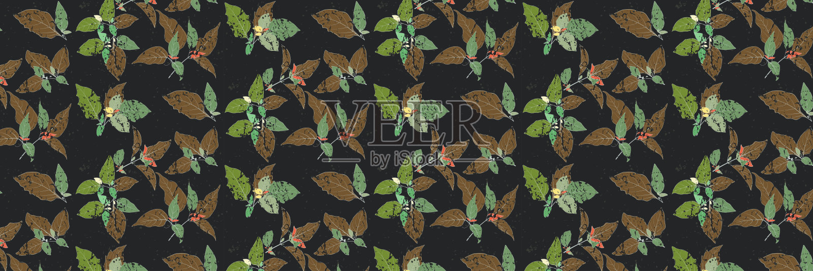 热带的叶子。美丽的印刷与手绘异国情调的植物和点。时尚植物面料无缝图案设计。插画图片素材