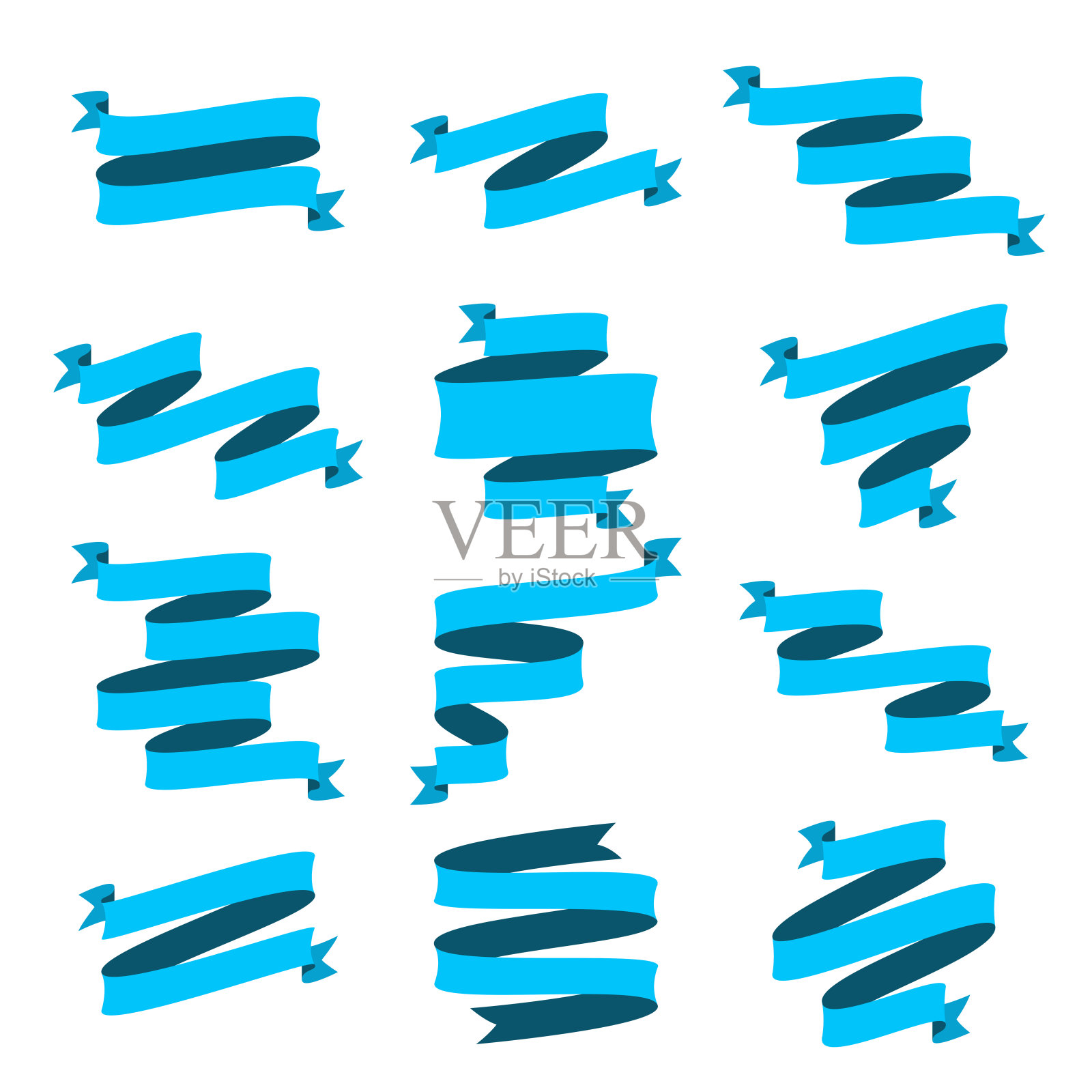 一套蓝丝带，横幅-设计元素在白色背景设计元素图片