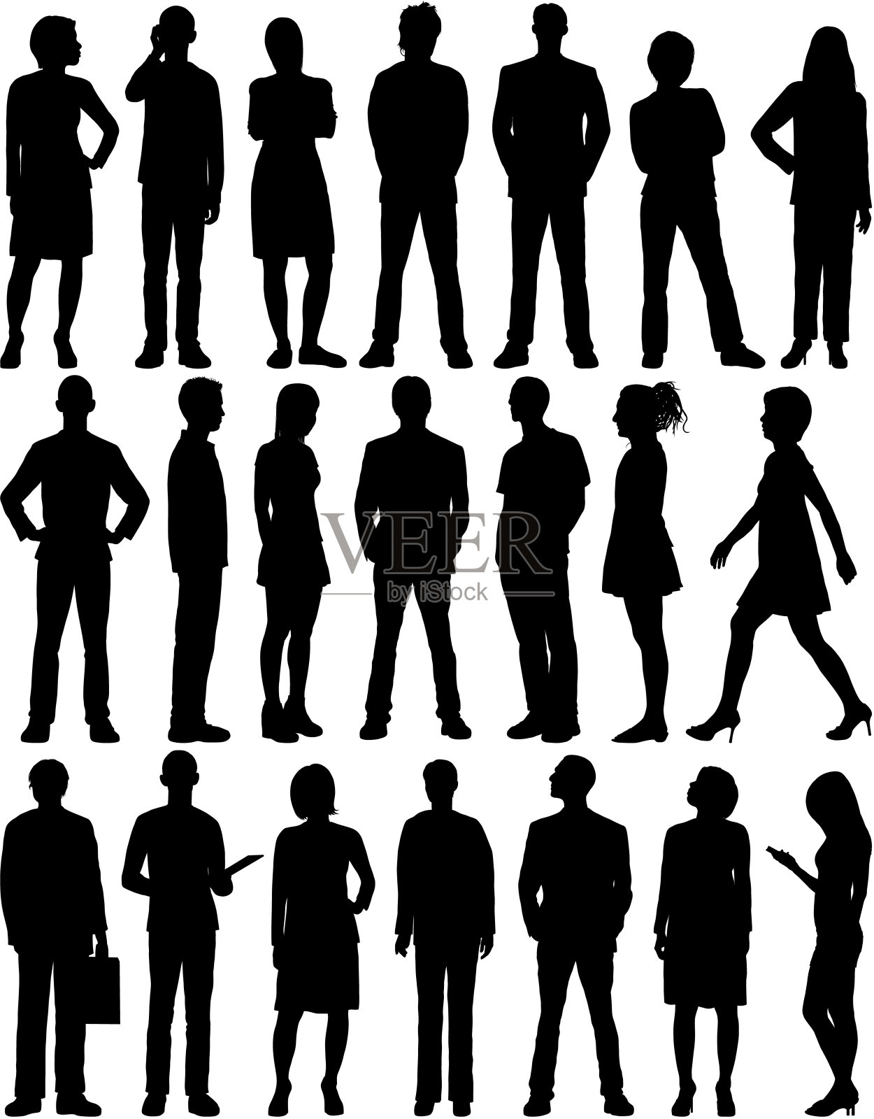 高度详细的人物剪影插画图片素材