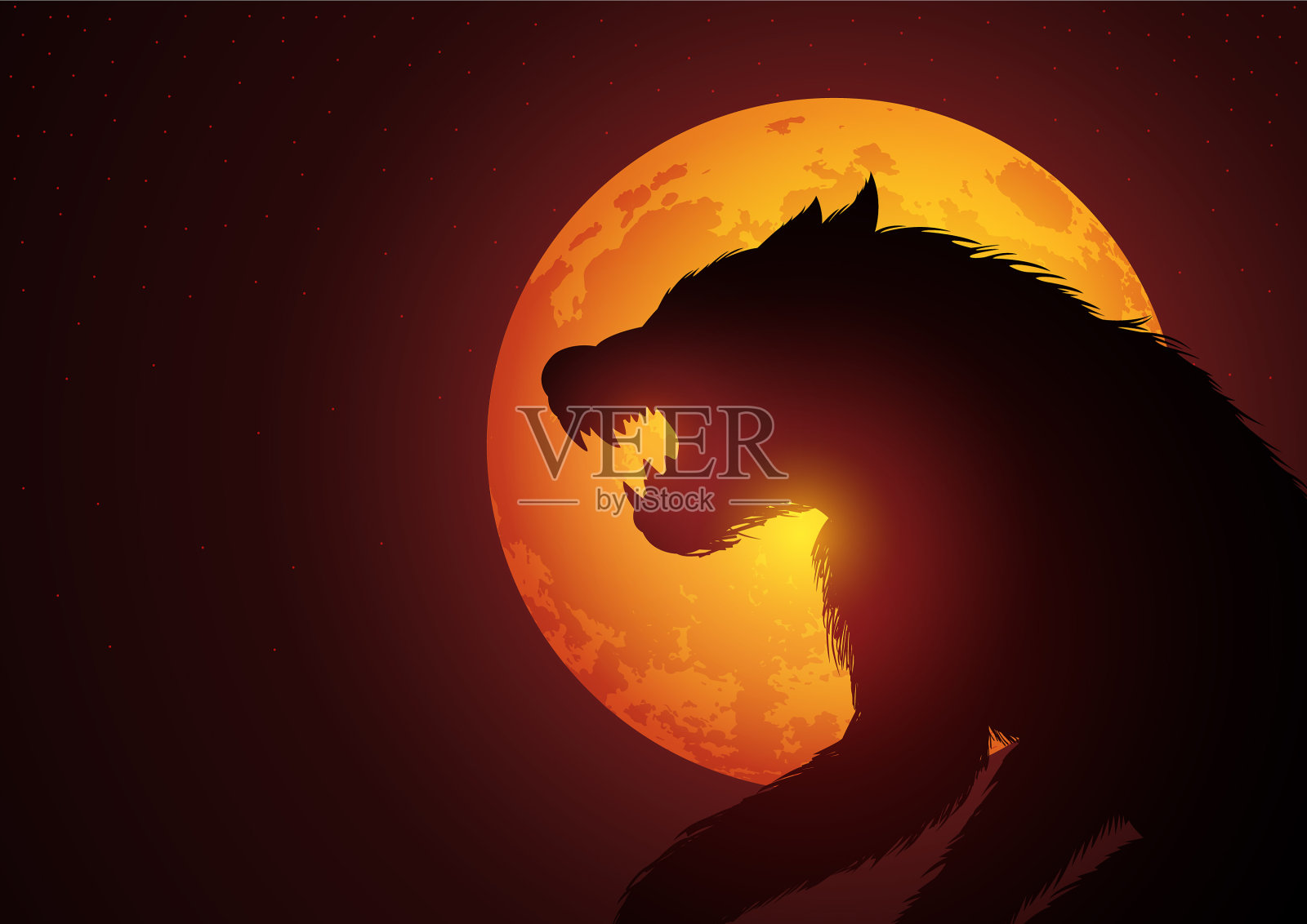 狼人在月圆之夜潜伏插画图片素材