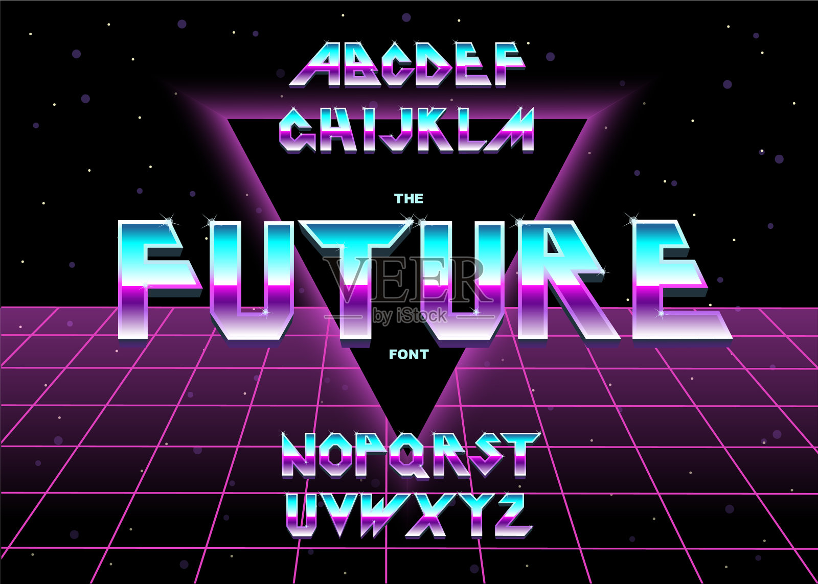 字母表80年代复古字体排版插画图片素材