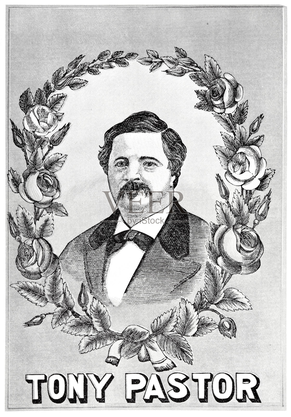 托尼·帕斯特肖像，美国经理人，综艺演员和剧院老板插画图片素材