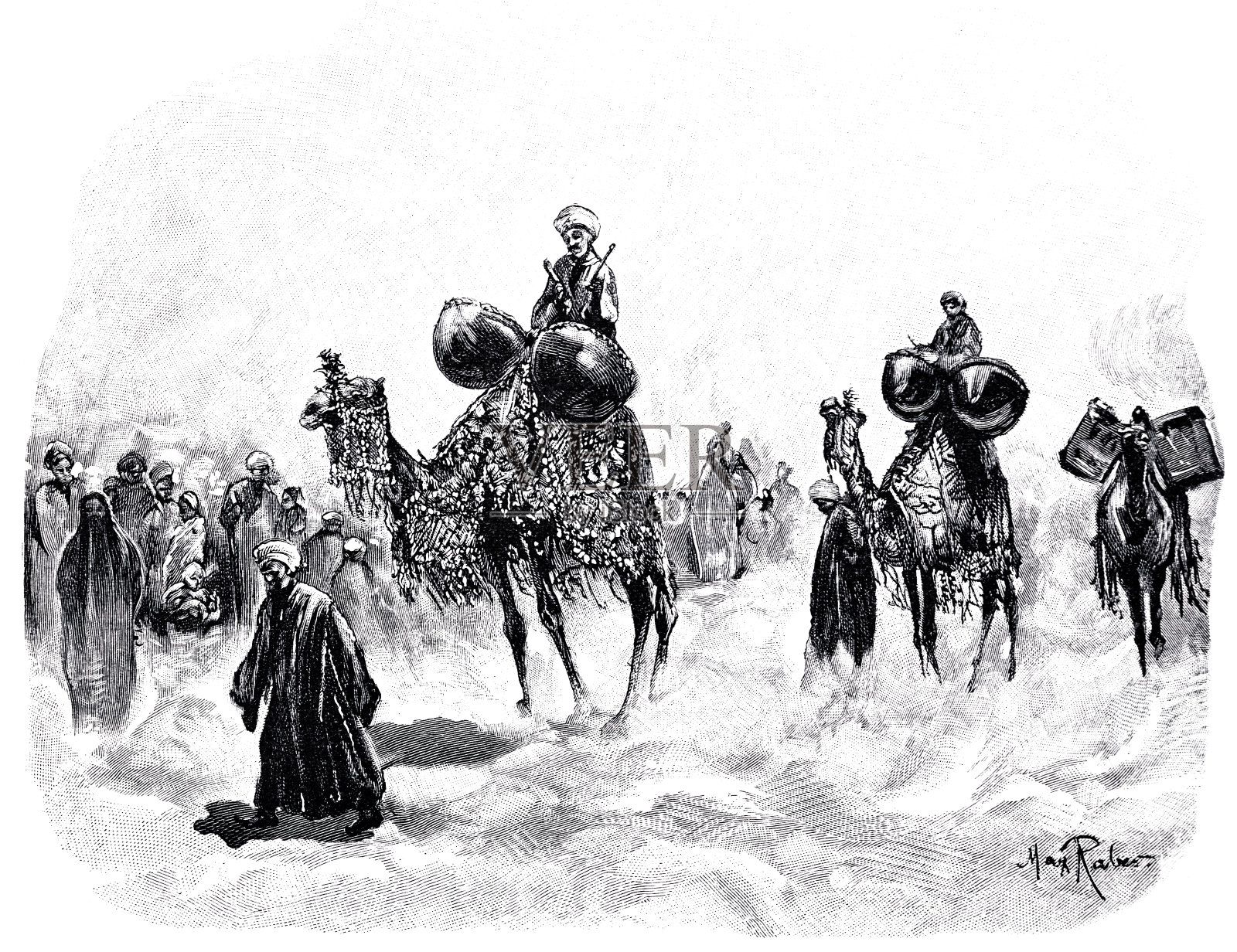 开罗盛大的婚礼队伍插画图片素材