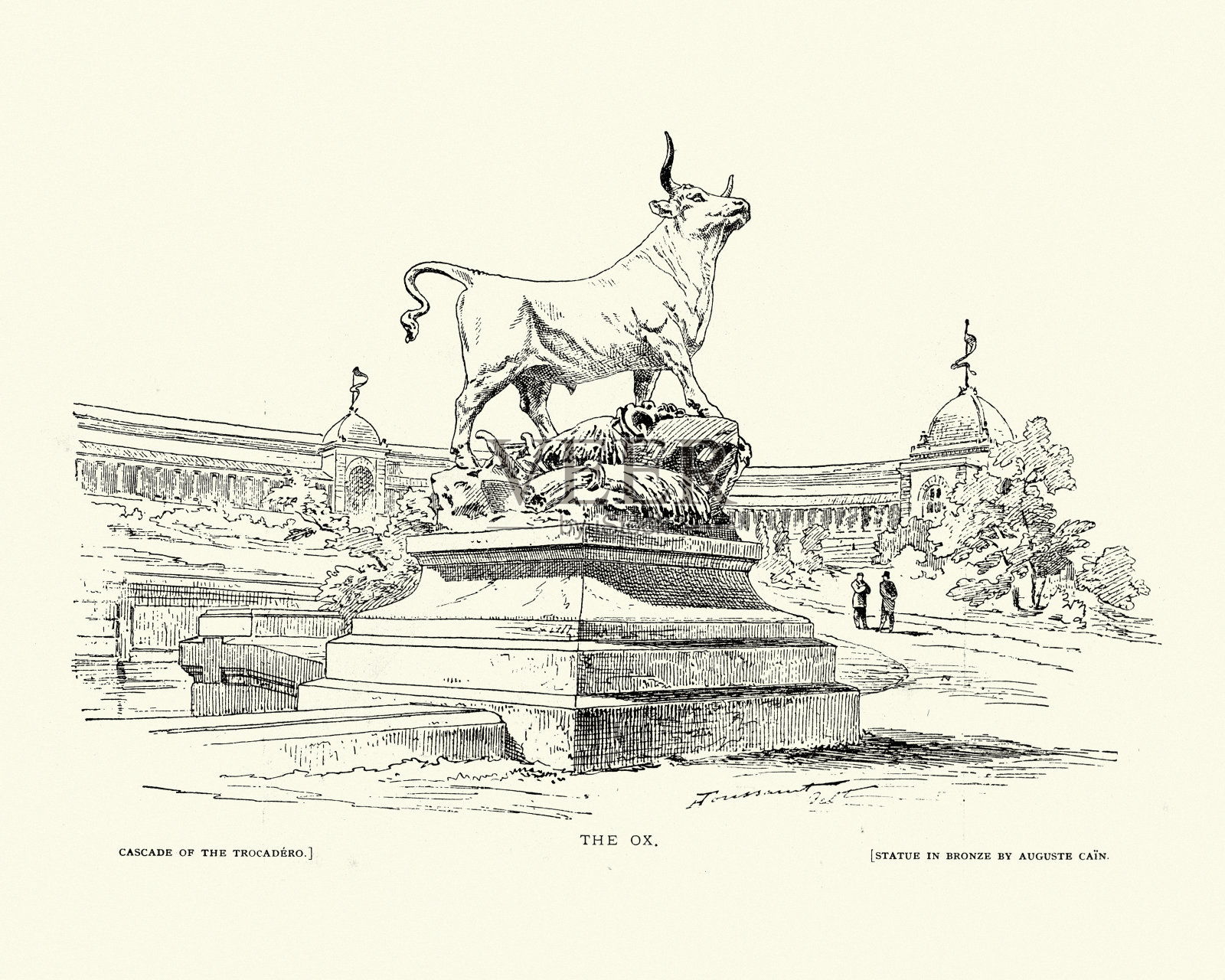 奥古斯特·该隐的公牛青铜雕像插画图片素材