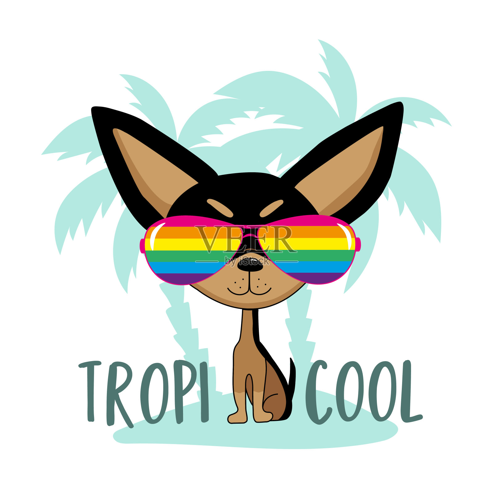 特罗皮酷-有趣的吉娃娃狗在岛上插画图片素材