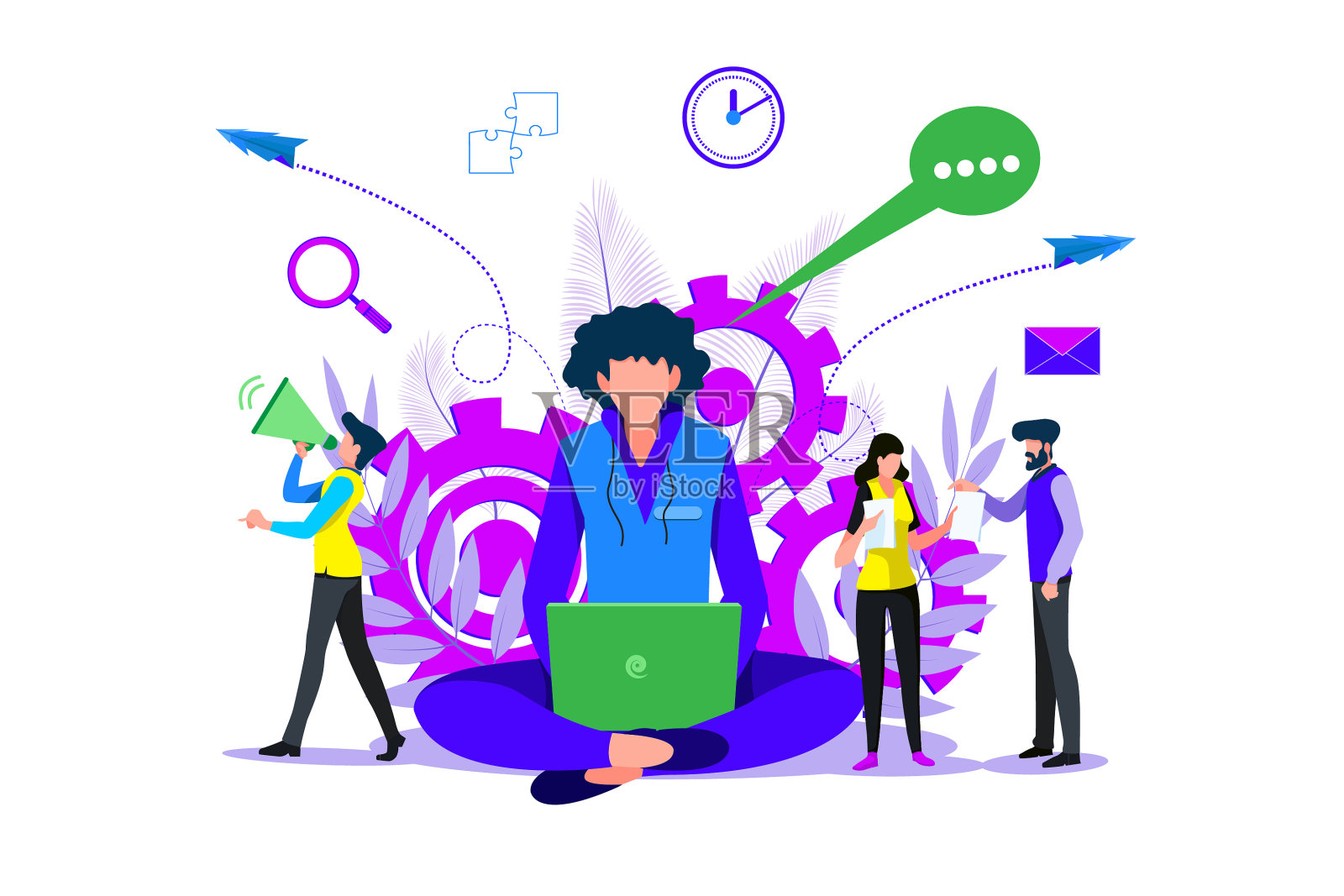 商人与笔记本电脑隔离插画图片素材