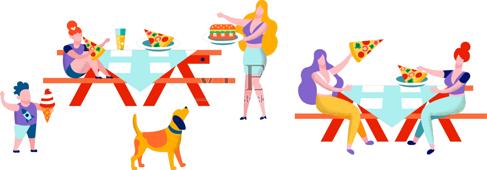 人们在公共场所吃饭，坐在餐桌旁设计元素图片