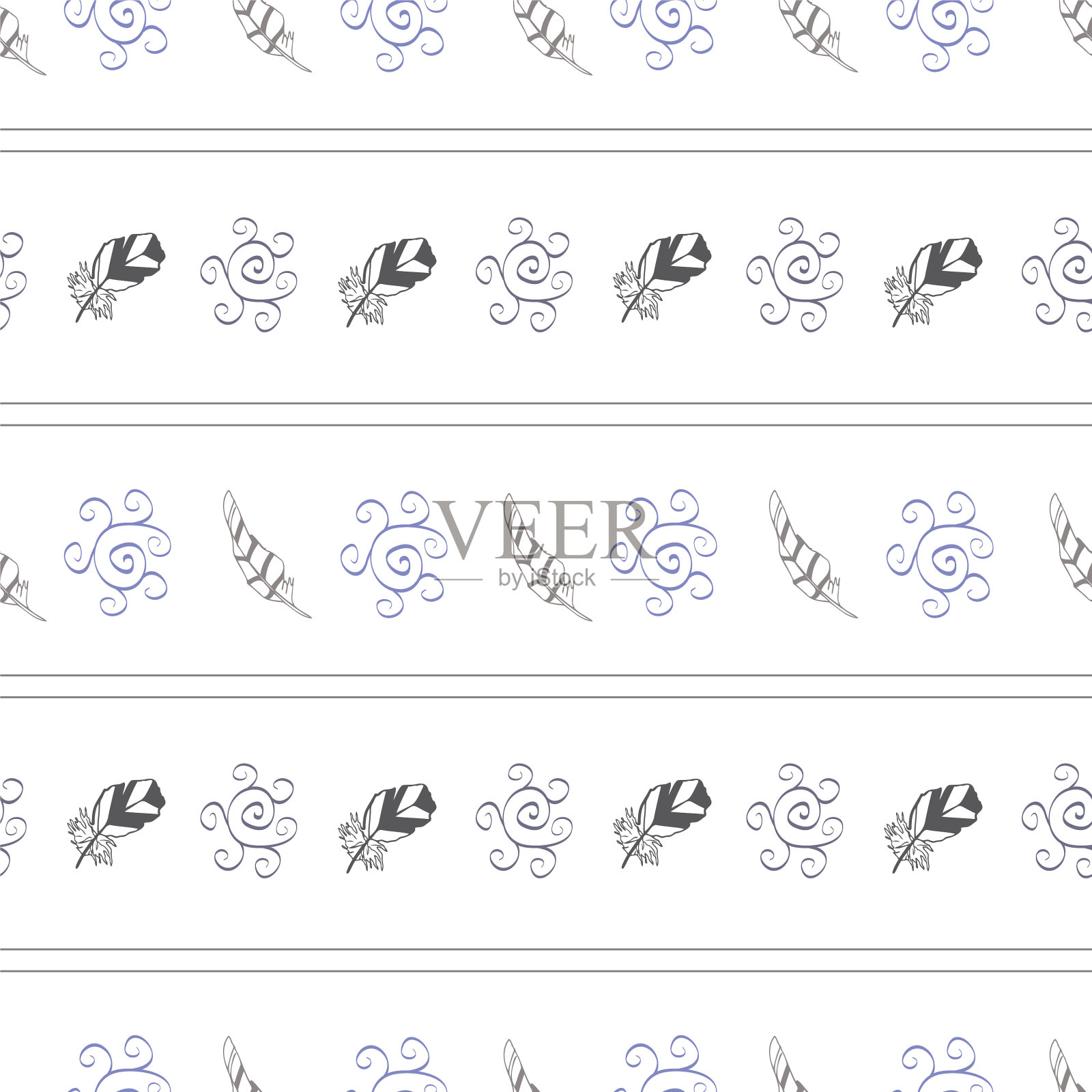 白色波西米亚风格条纹和羽毛无缝插画图片素材