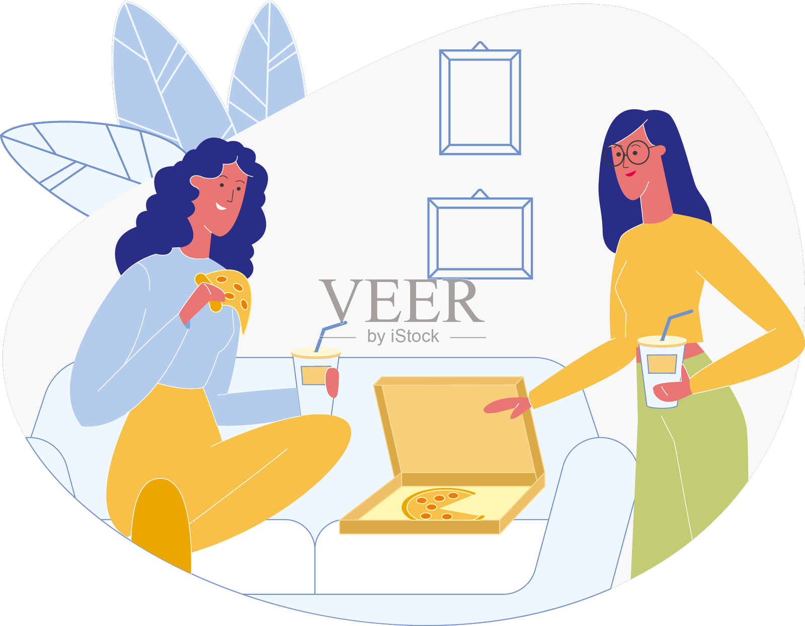 女朋友在吃披萨设计元素图片