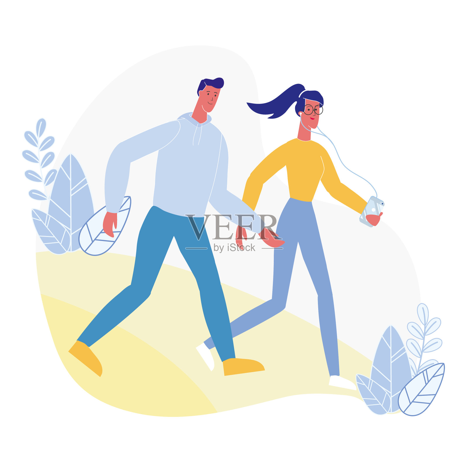 年轻夫妇走平插画图片素材