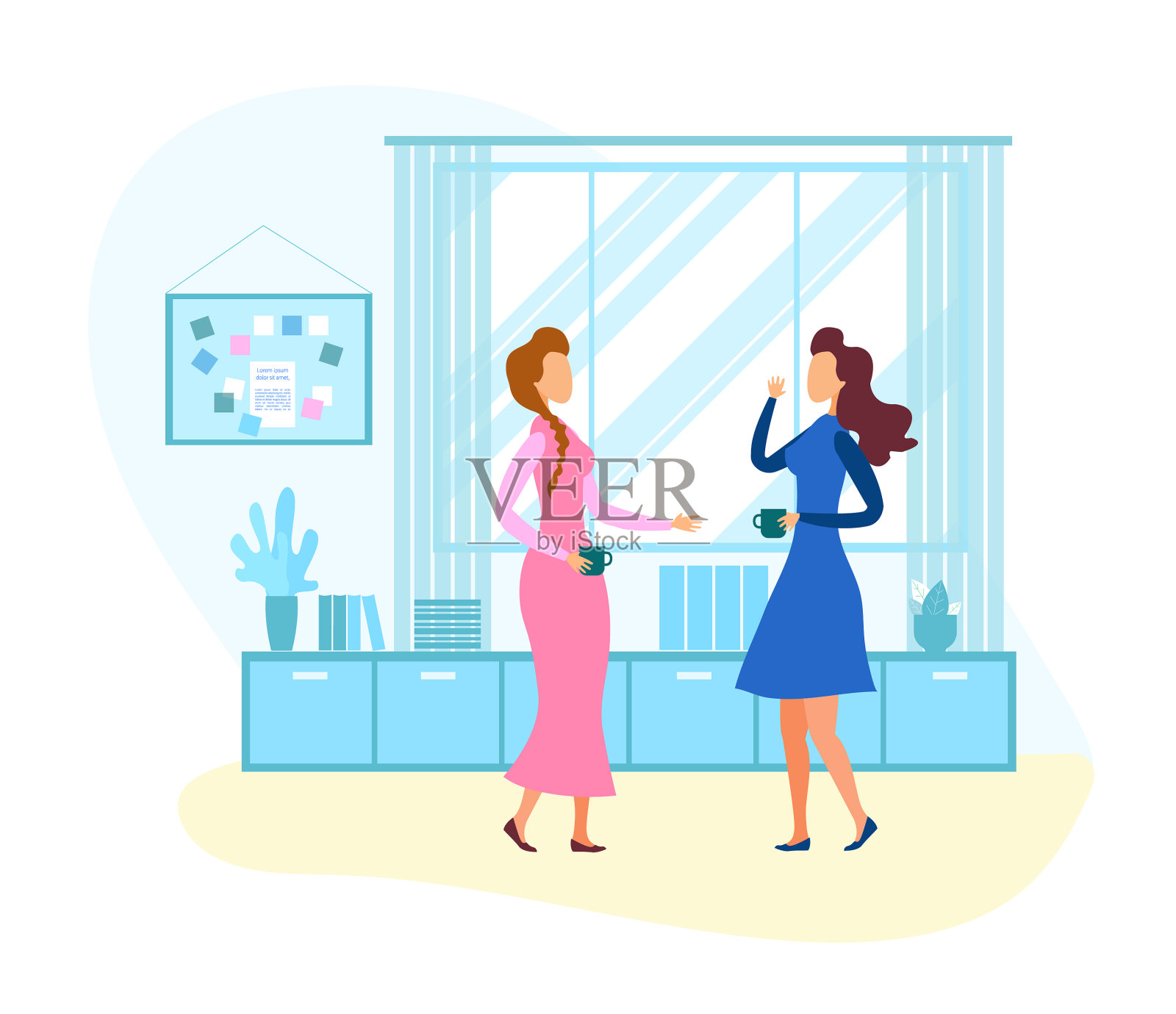 现代高科技联合办公办公室的咖啡休息时间插画图片素材