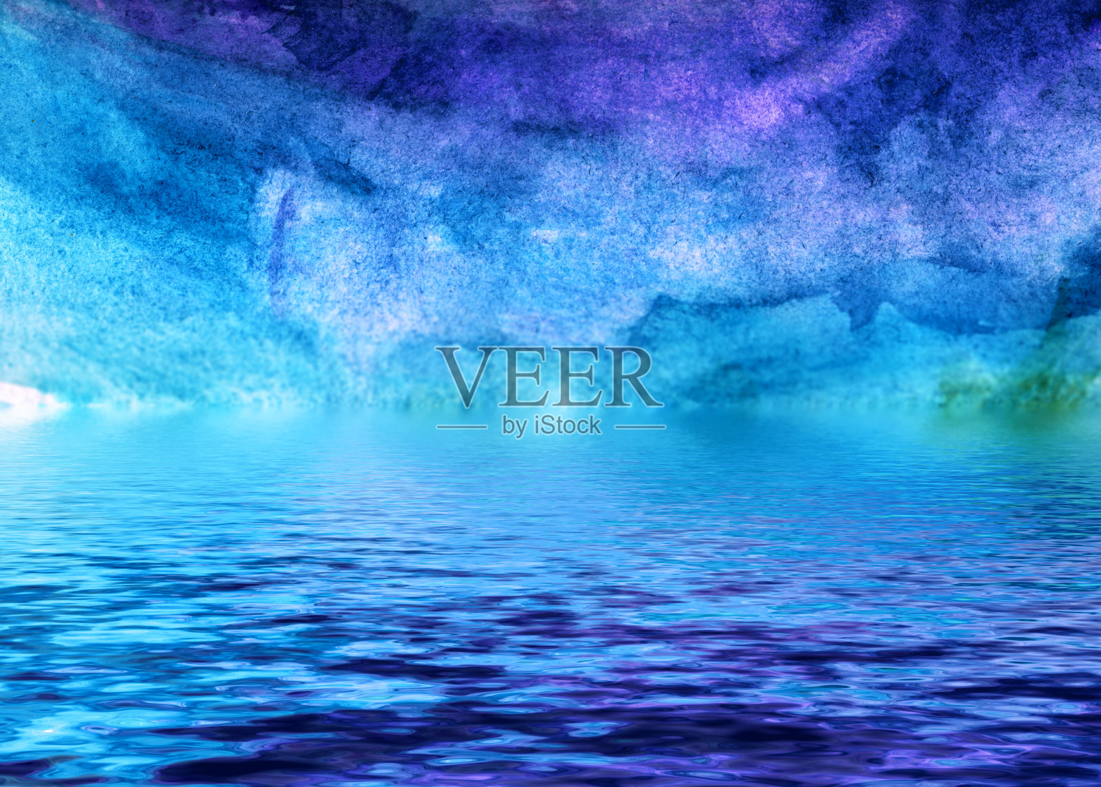 艺术海洋景观-水彩天空的水。插画图片素材