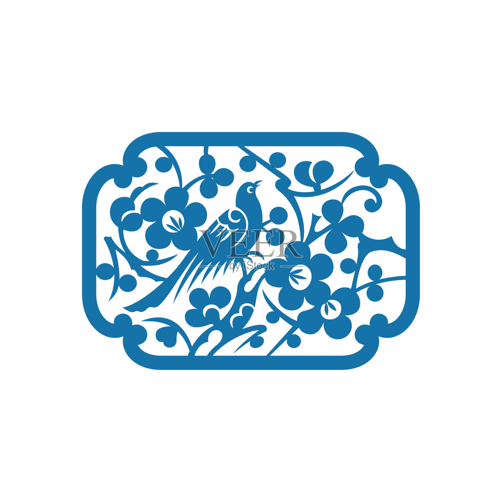 喜鹊梅(中国剪纸图案)插画图片素材