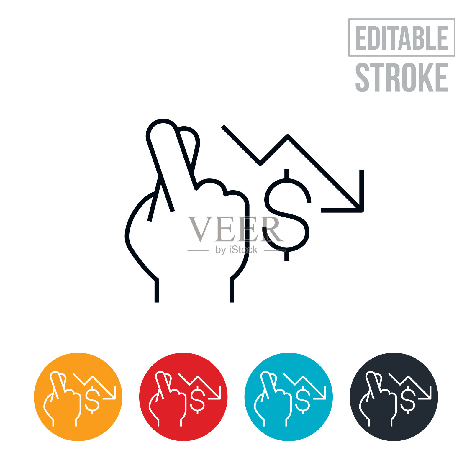 为更低的价格交叉手指细线图标-可编辑的中风插画图片素材