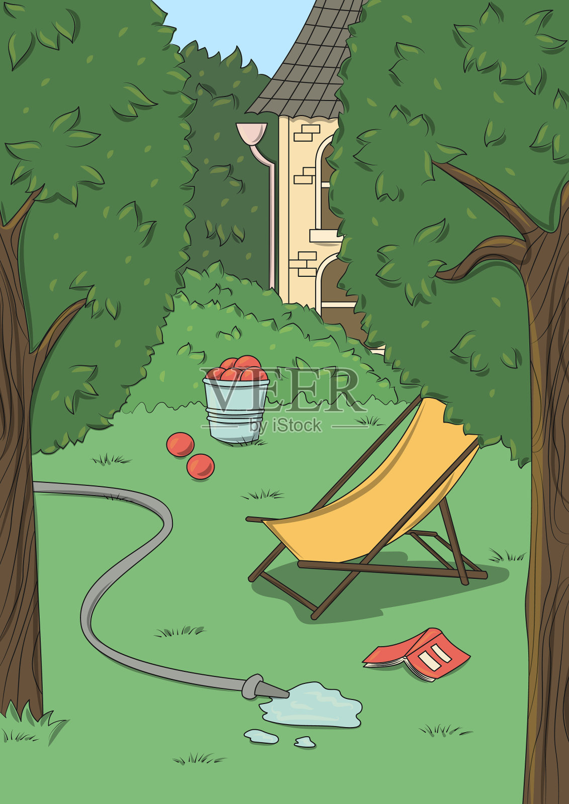 夏季苹果园插画图片素材