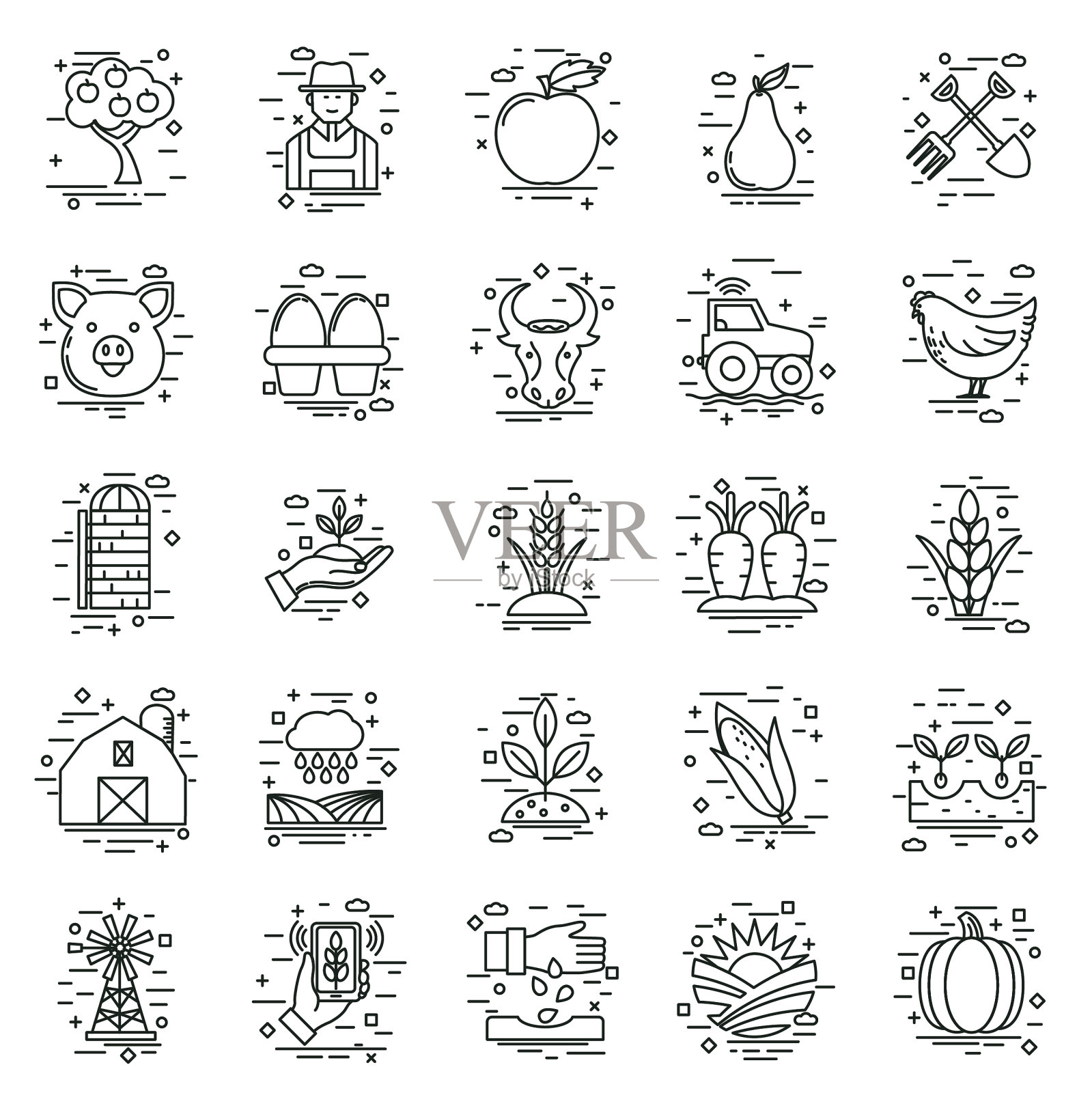 农业和农业细线图标插画图片素材