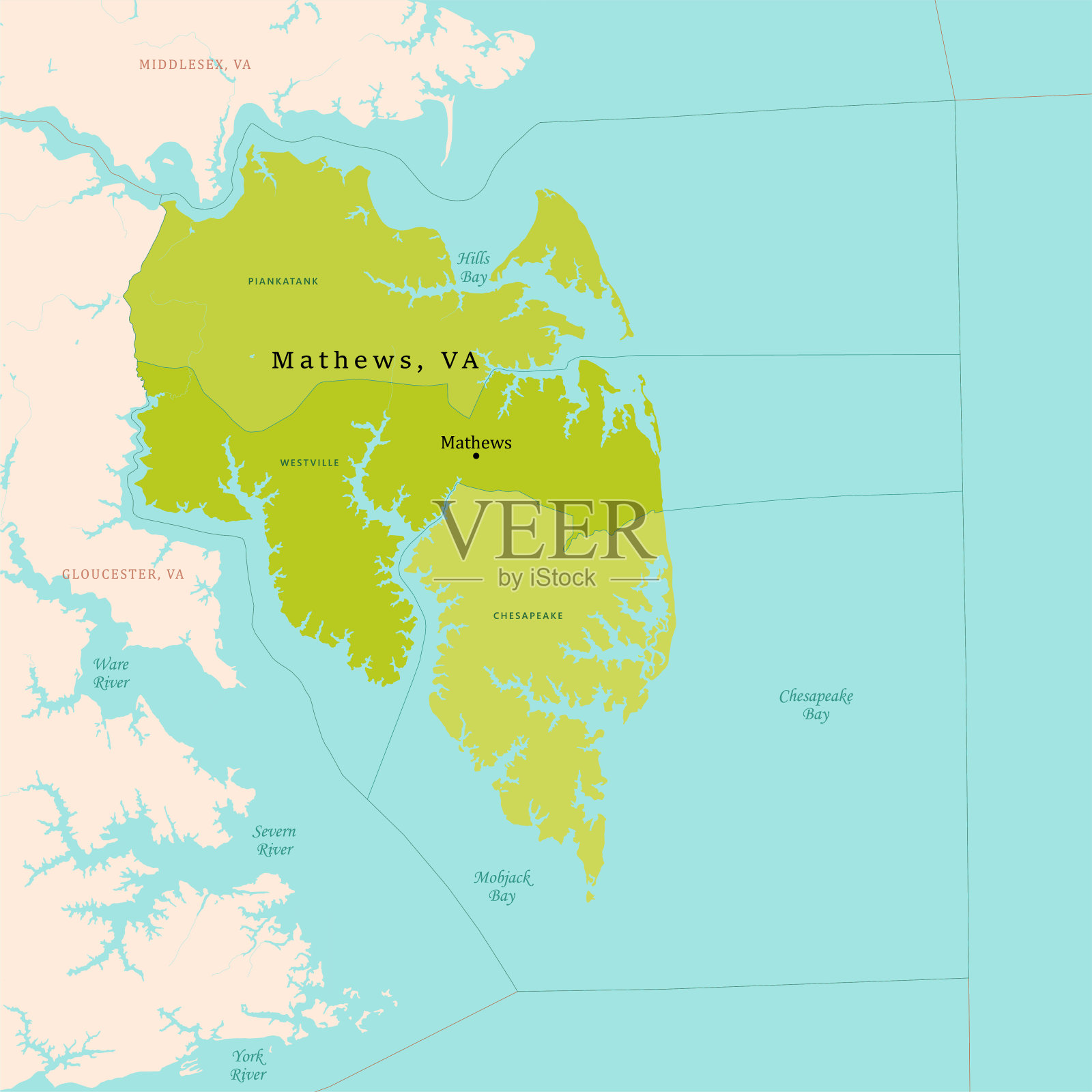 弗吉尼亚州马修斯县矢量图绿色插画图片素材