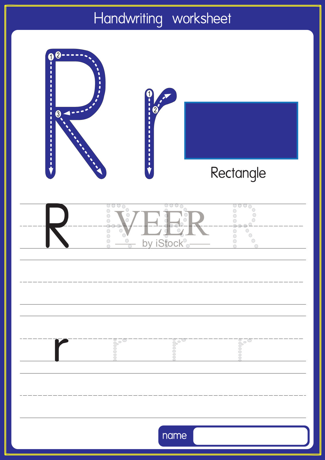 矢量说明矩形与字母R大写字母或大写字母的儿童学习练习ABC插画图片素材