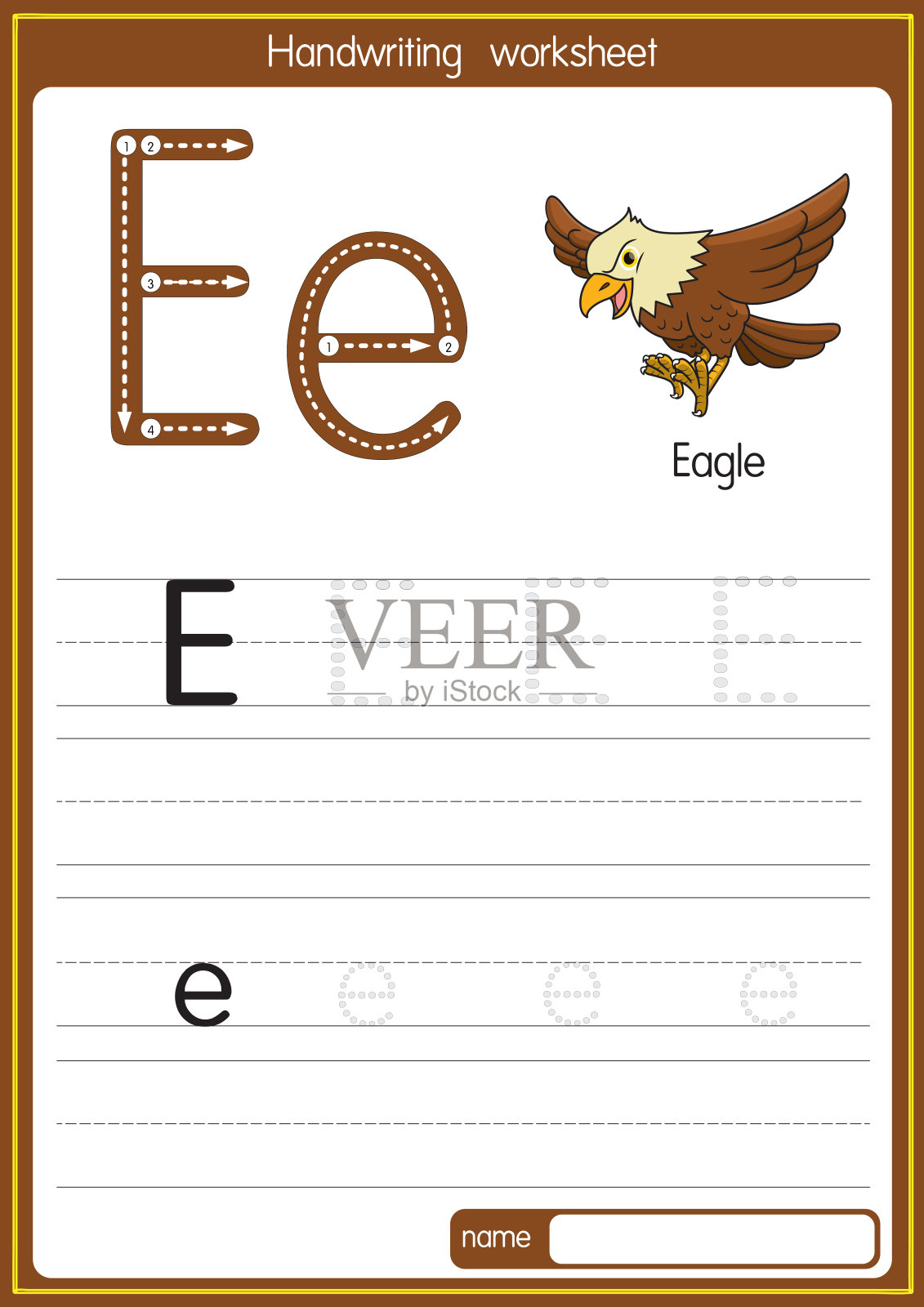 矢量插图的鹰与字母E大写字母或大写字母的儿童学习练习ABC插画图片素材