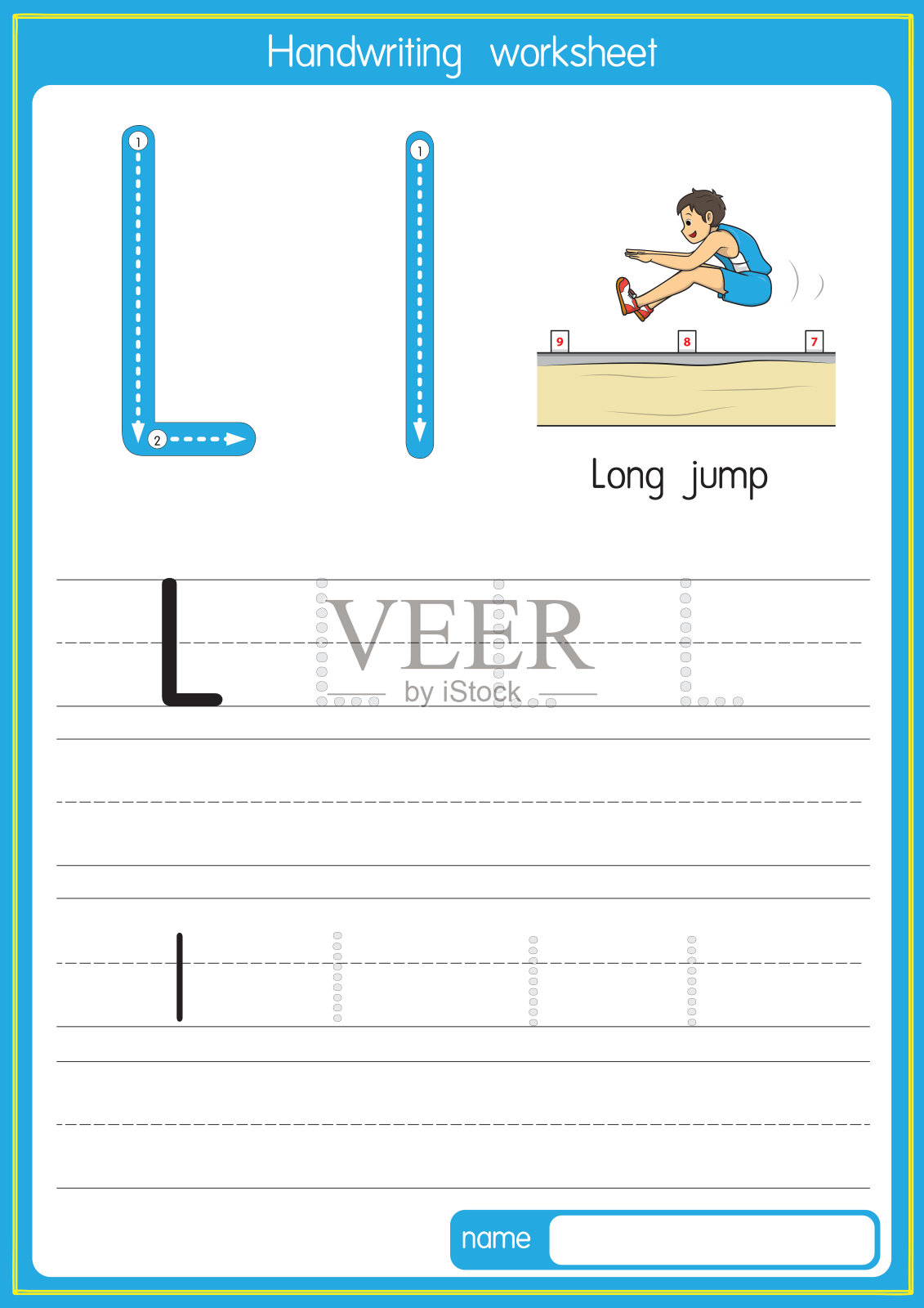 矢量说明跳远与字母L大写字母或大写字母的儿童学习练习ABC插画图片素材