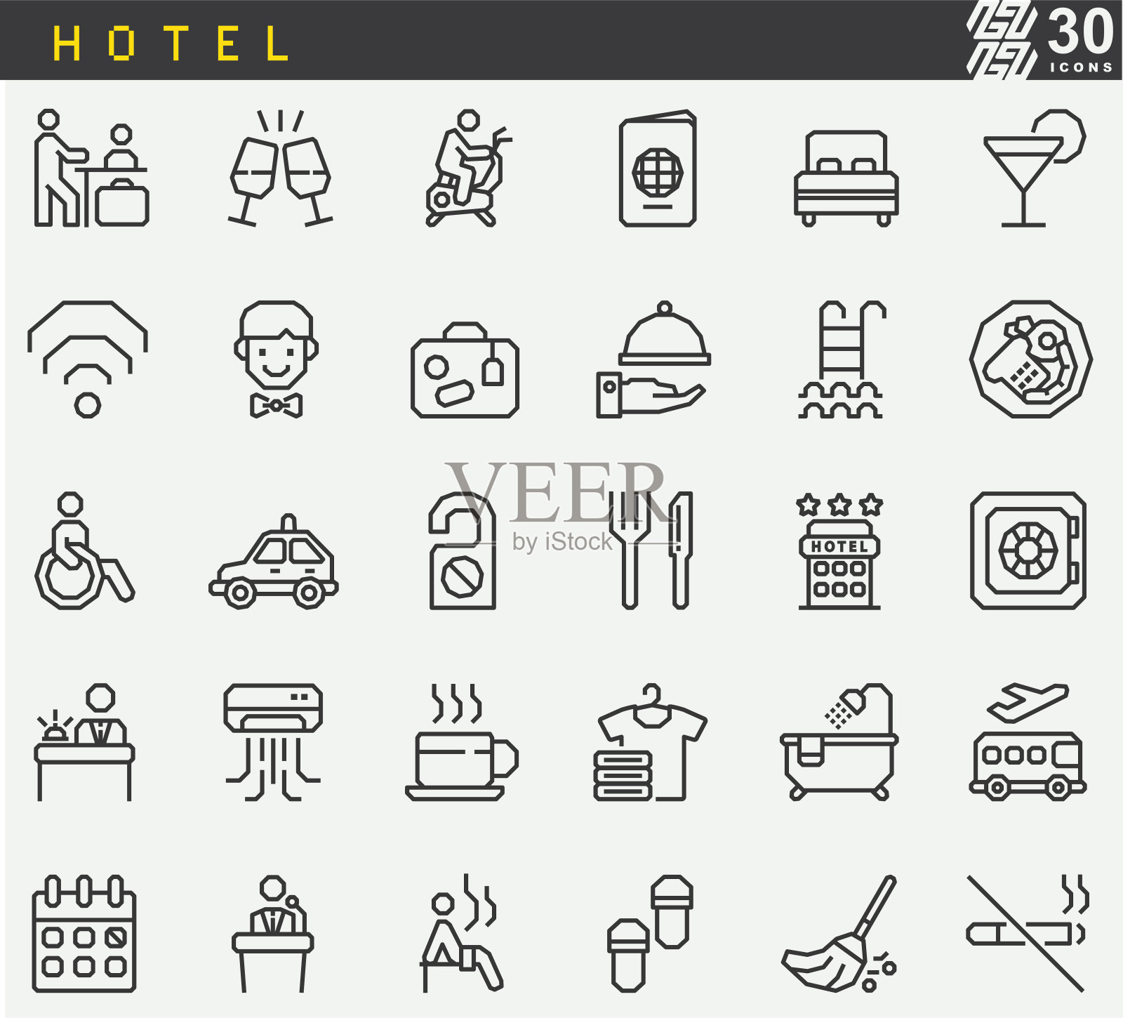 酒店和服务现代像素线图标插画图片素材