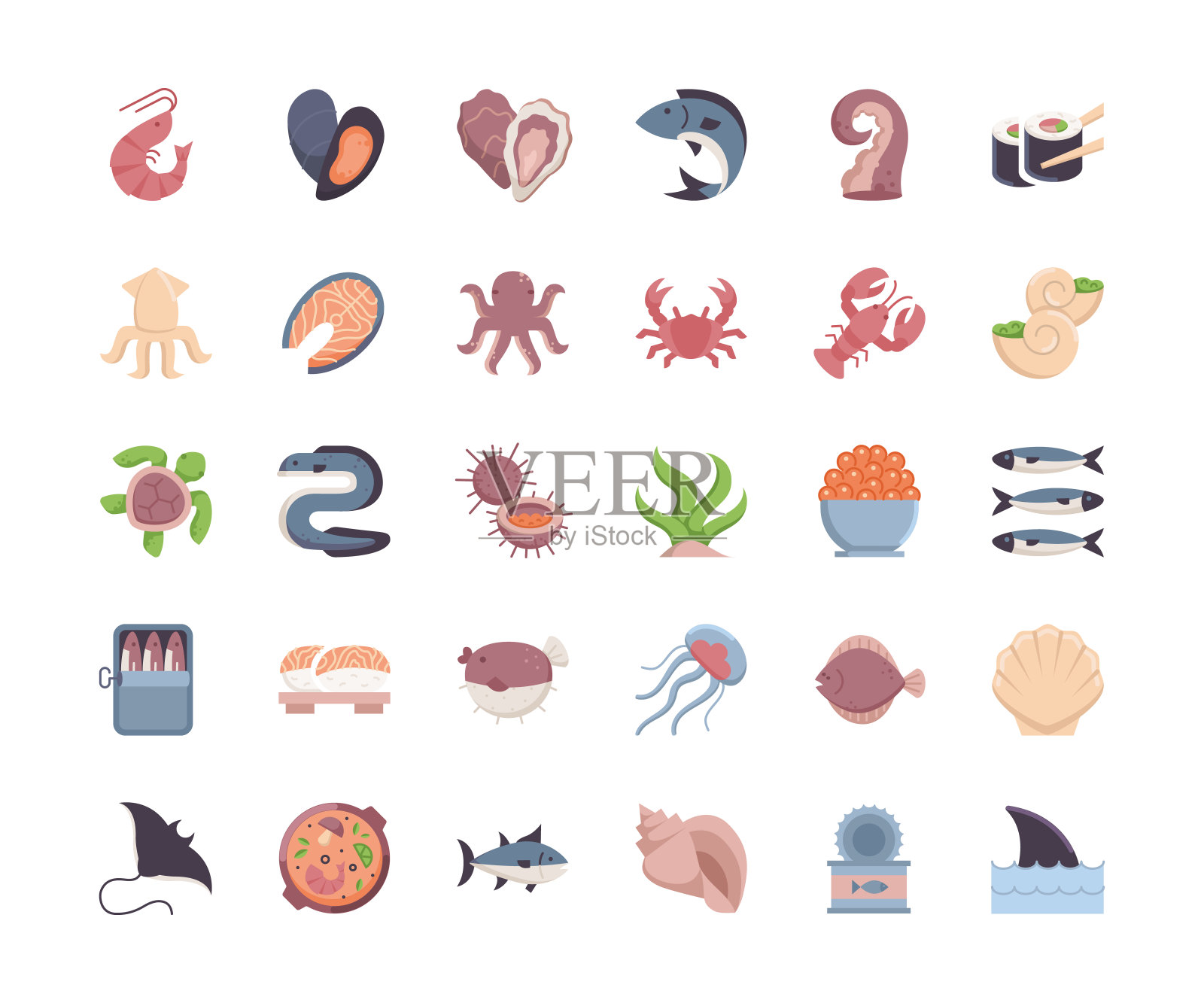 海鲜平面设计图标。插画图片素材