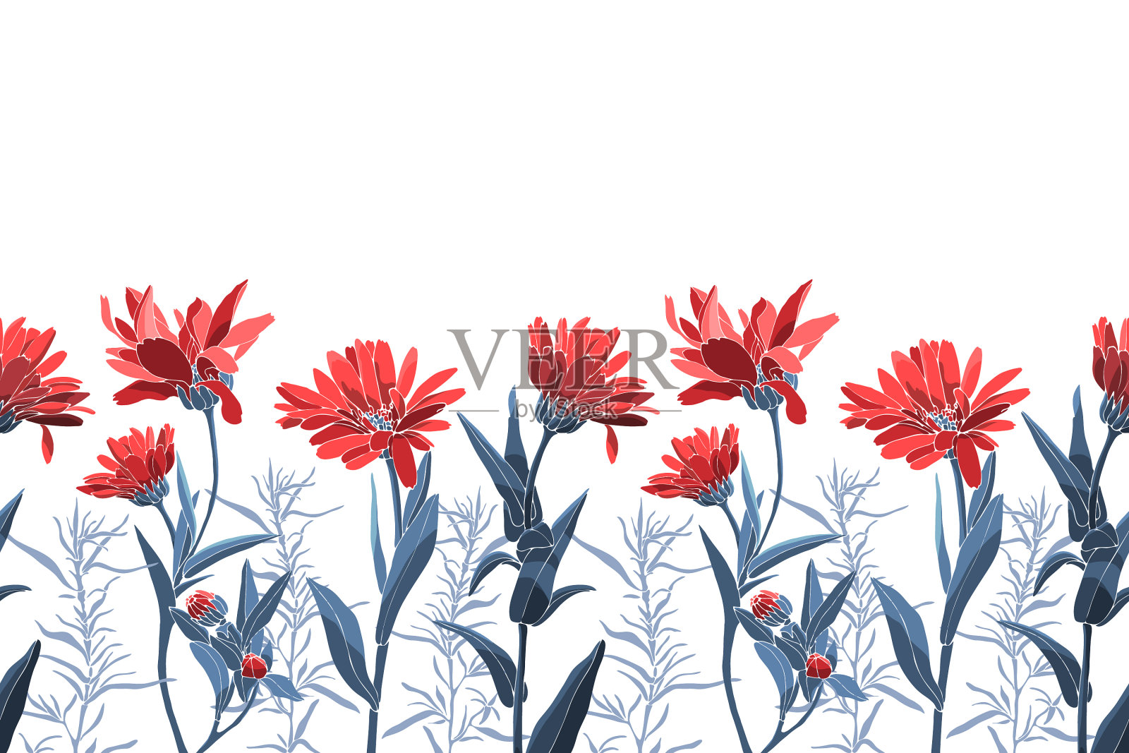 花无缝图案边界红色插画图片素材