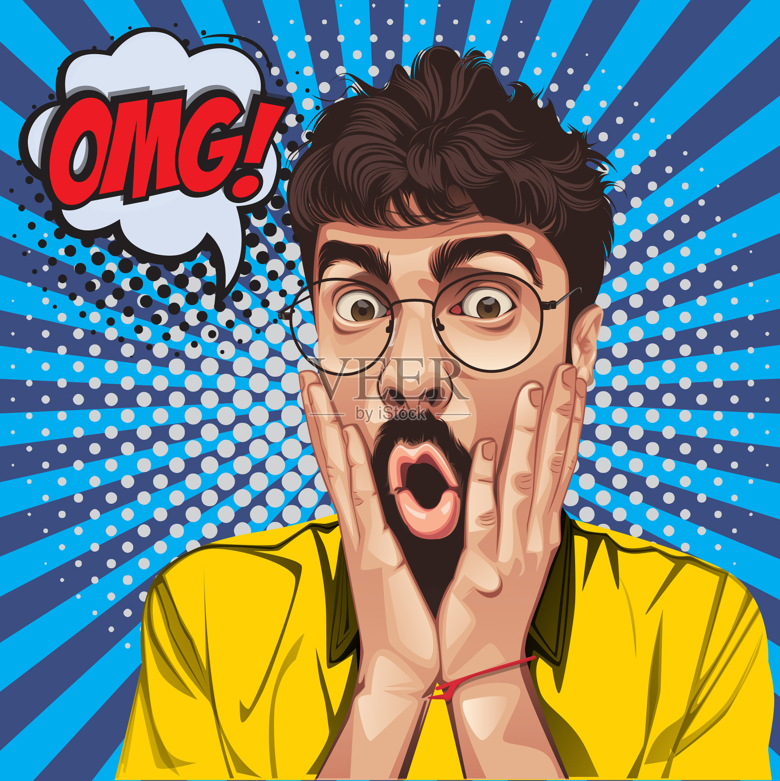 波普艺术复古复古的男人看起来很惊讶插画图片素材