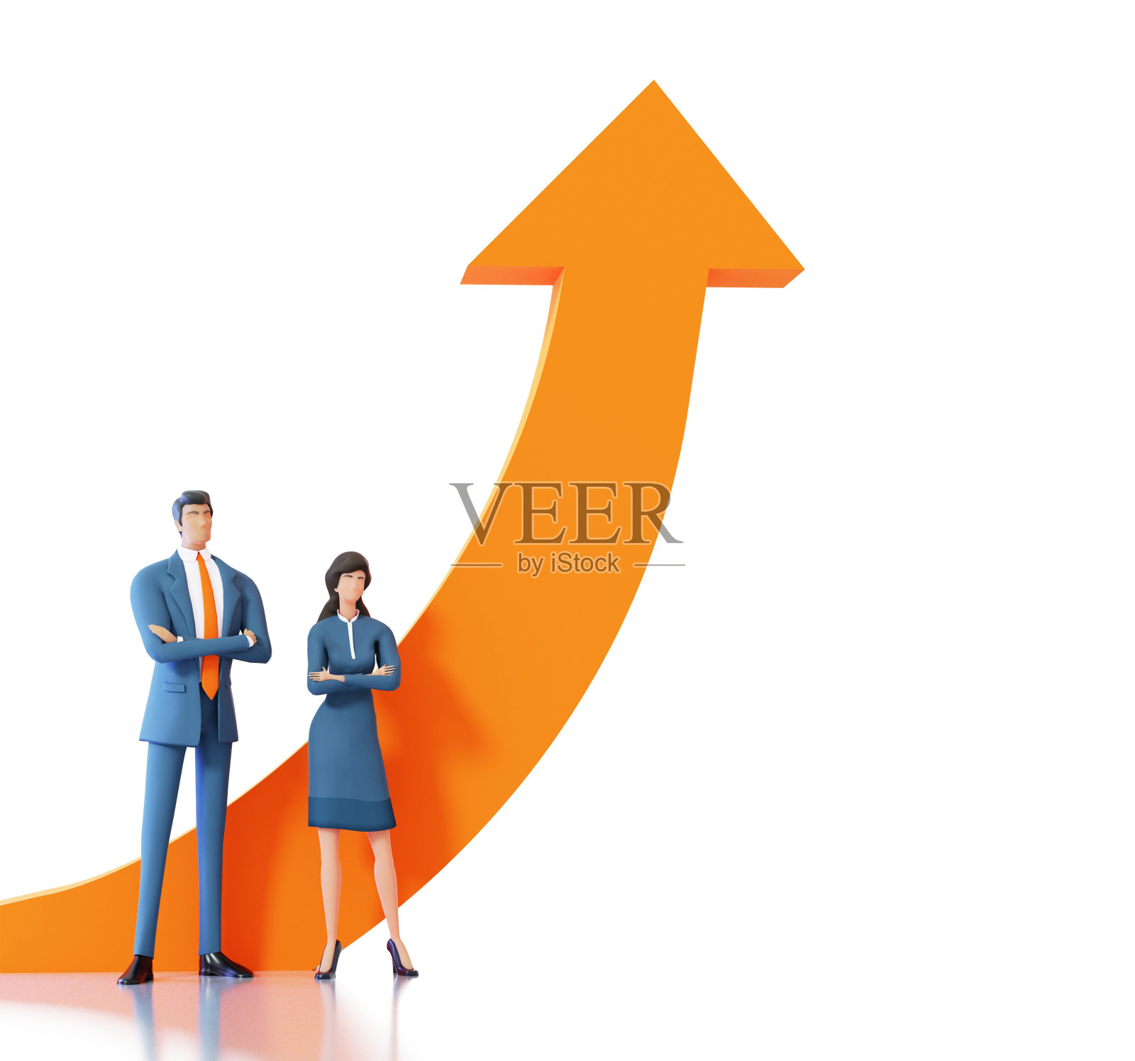 成功的商业人士呆在旁边的大箭头，成就，成长，专业的成功概念3D渲染插图照片摄影图片