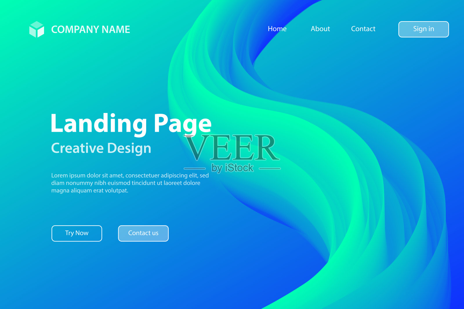 着陆页面模板-流体抽象设计蓝色渐变背景插画图片素材