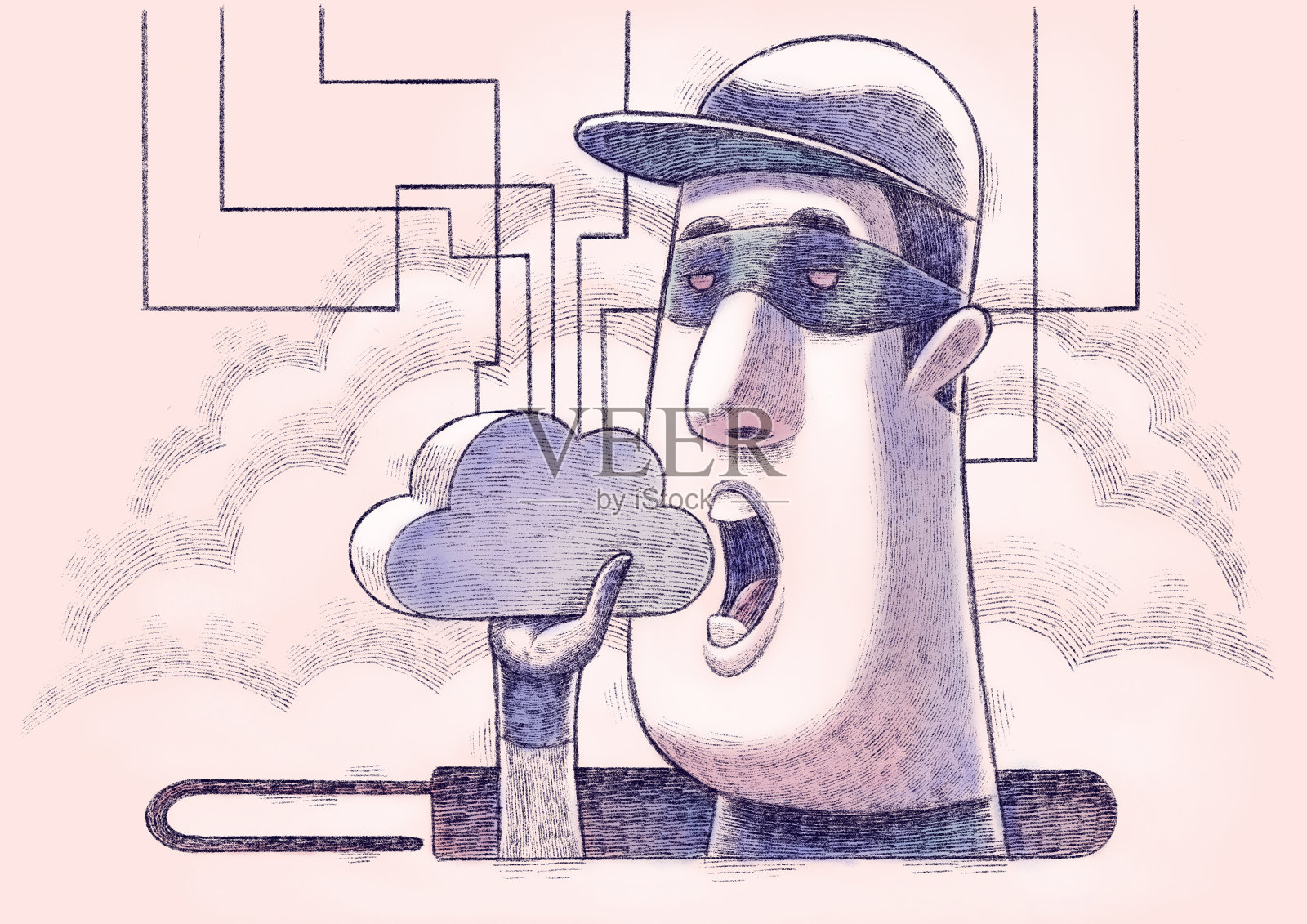 小偷拿着开着的挂锁插画图片素材