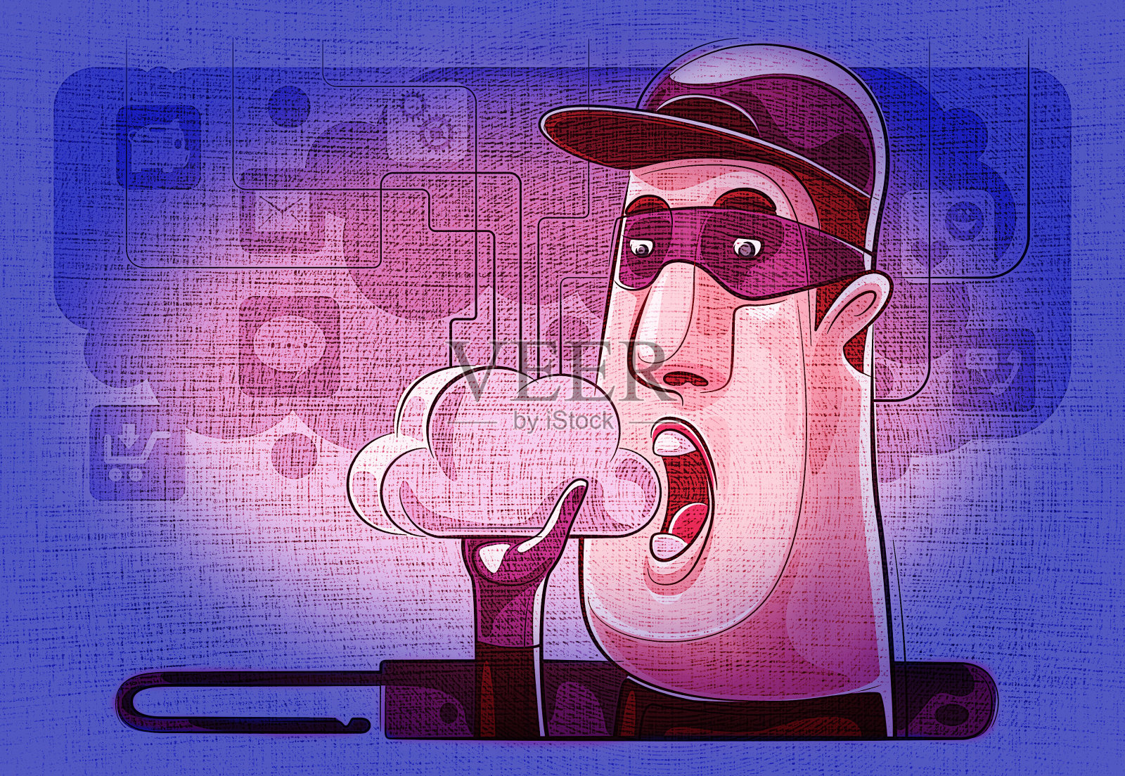 黑客用打开的挂锁握着云插画图片素材