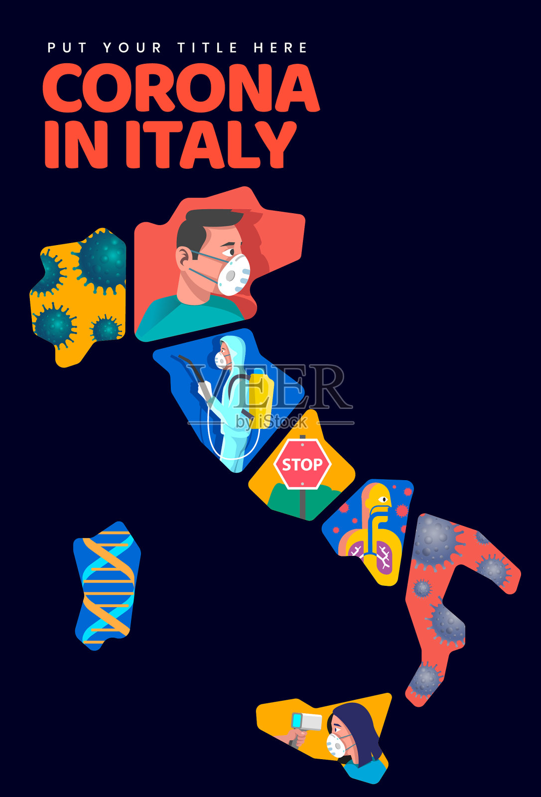 意大利地图上的医疗设计插画图片素材