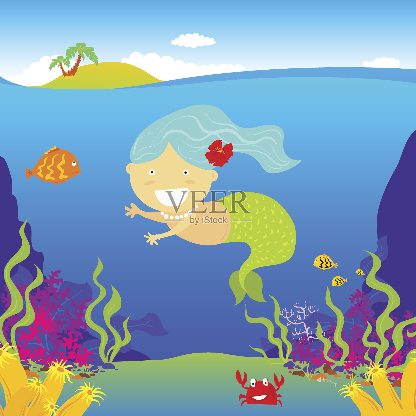 小美人鱼插画图片素材