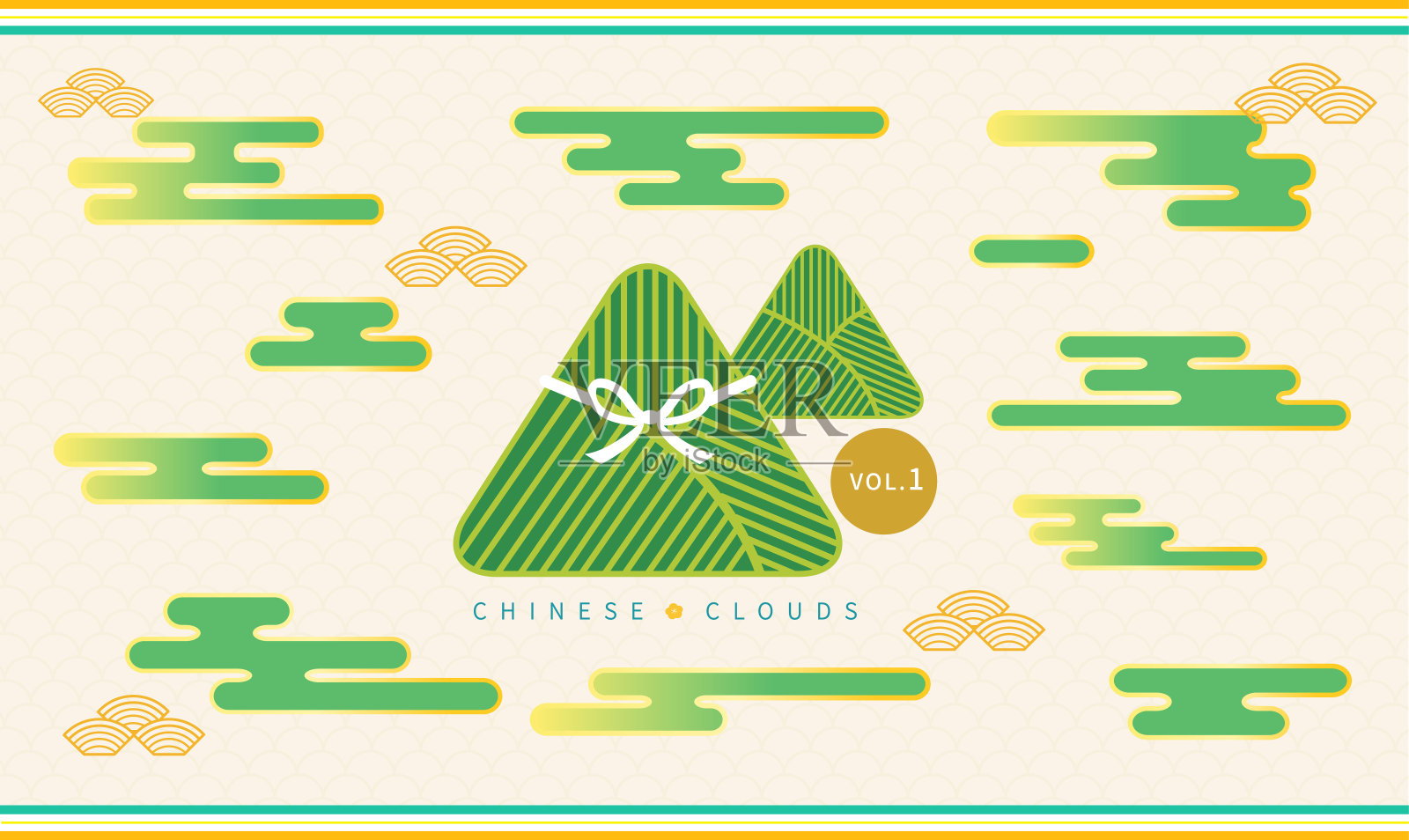 端午节粽子和中国祥云装饰插画图片素材