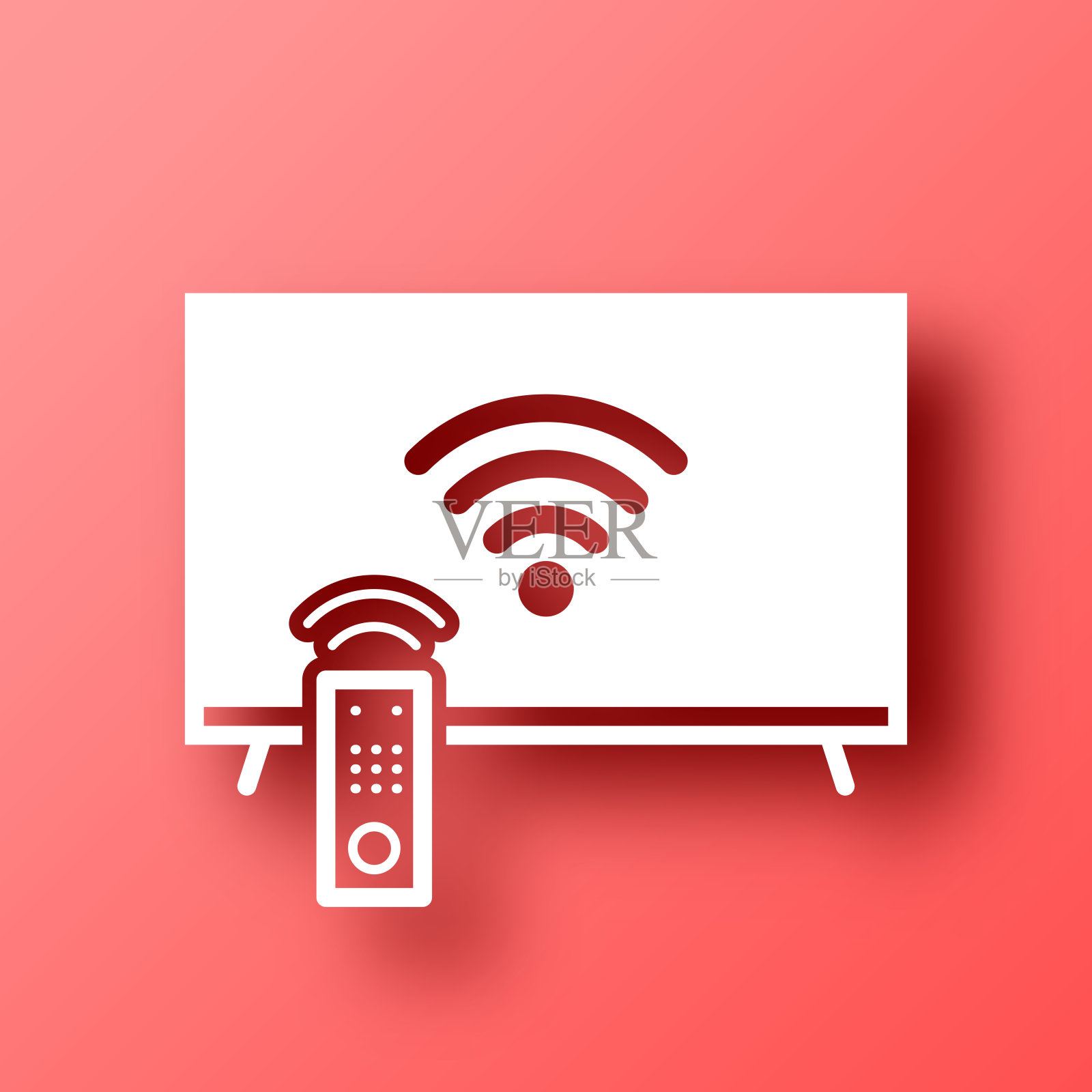 有wifi的电视。图标在红色背景与阴影插画图片素材