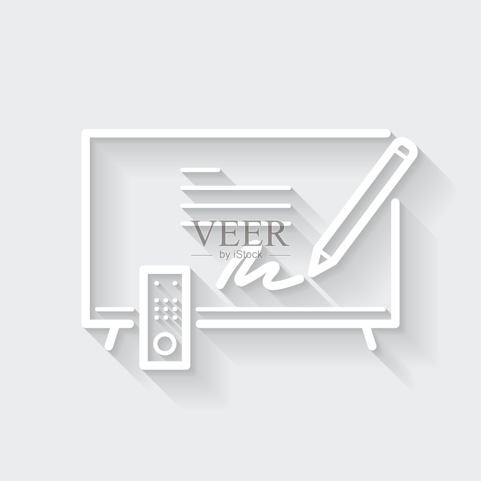 电视上的电子签名。图标与空白背景上的长阴影-平面设计插画图片素材