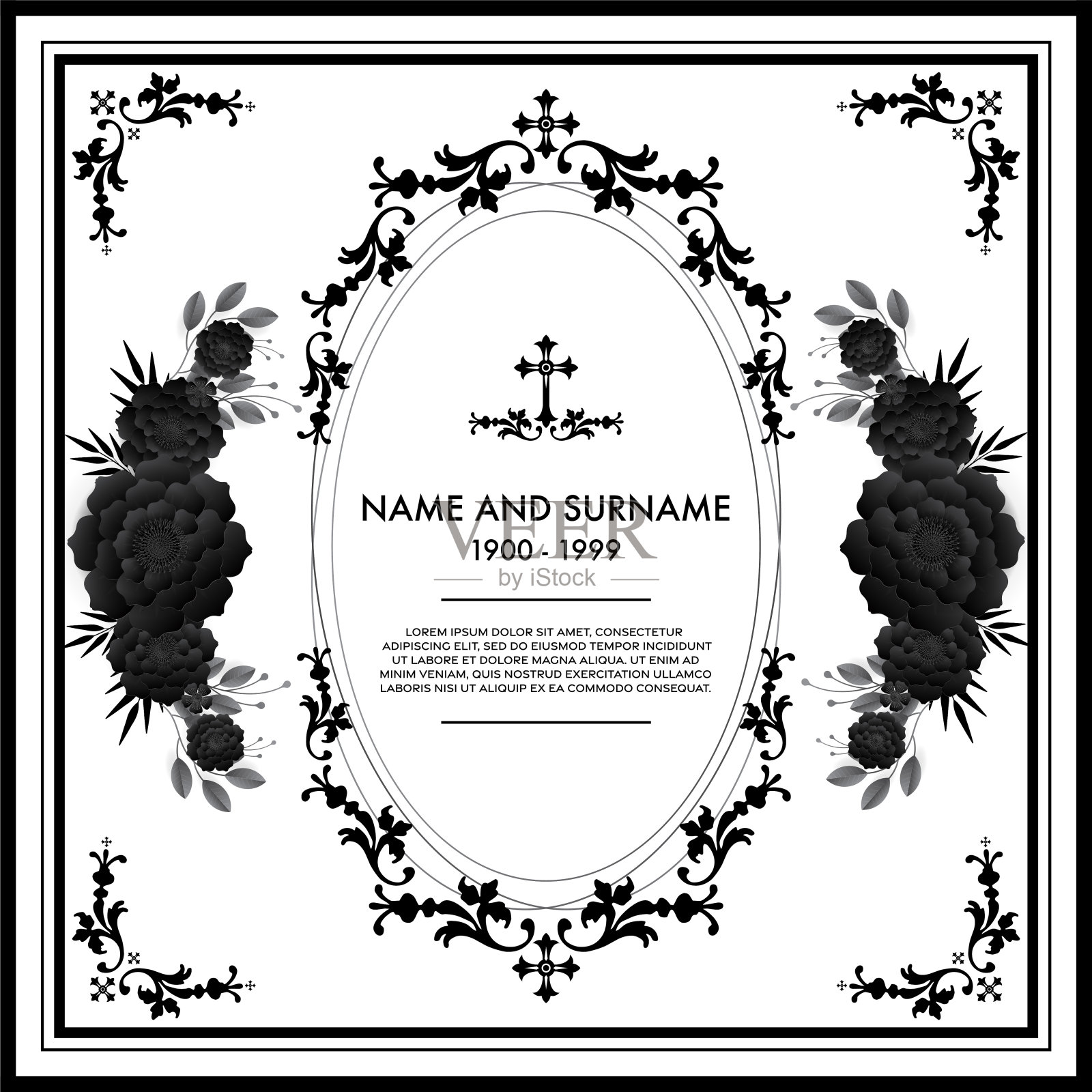 纪念和葬礼卡模板花剪纸插画图片素材