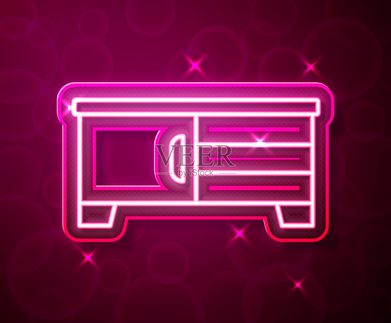 发光的霓虹灯线电视台架图标孤立上插画图片素材