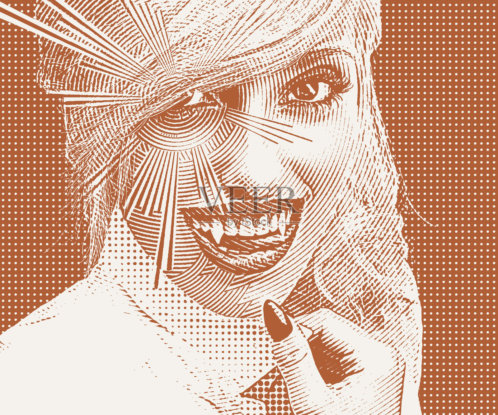 美丽吸血鬼的脸和尖牙的特写插画图片素材