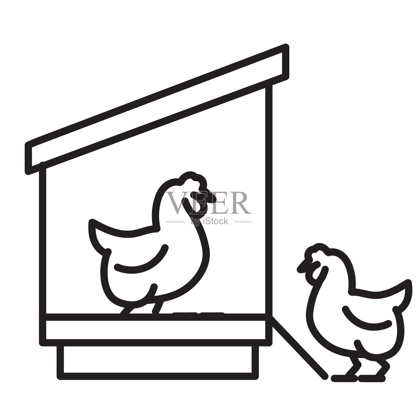 现代农场和农业鸡笼图标概念细线风格-可编辑笔画插画图片素材