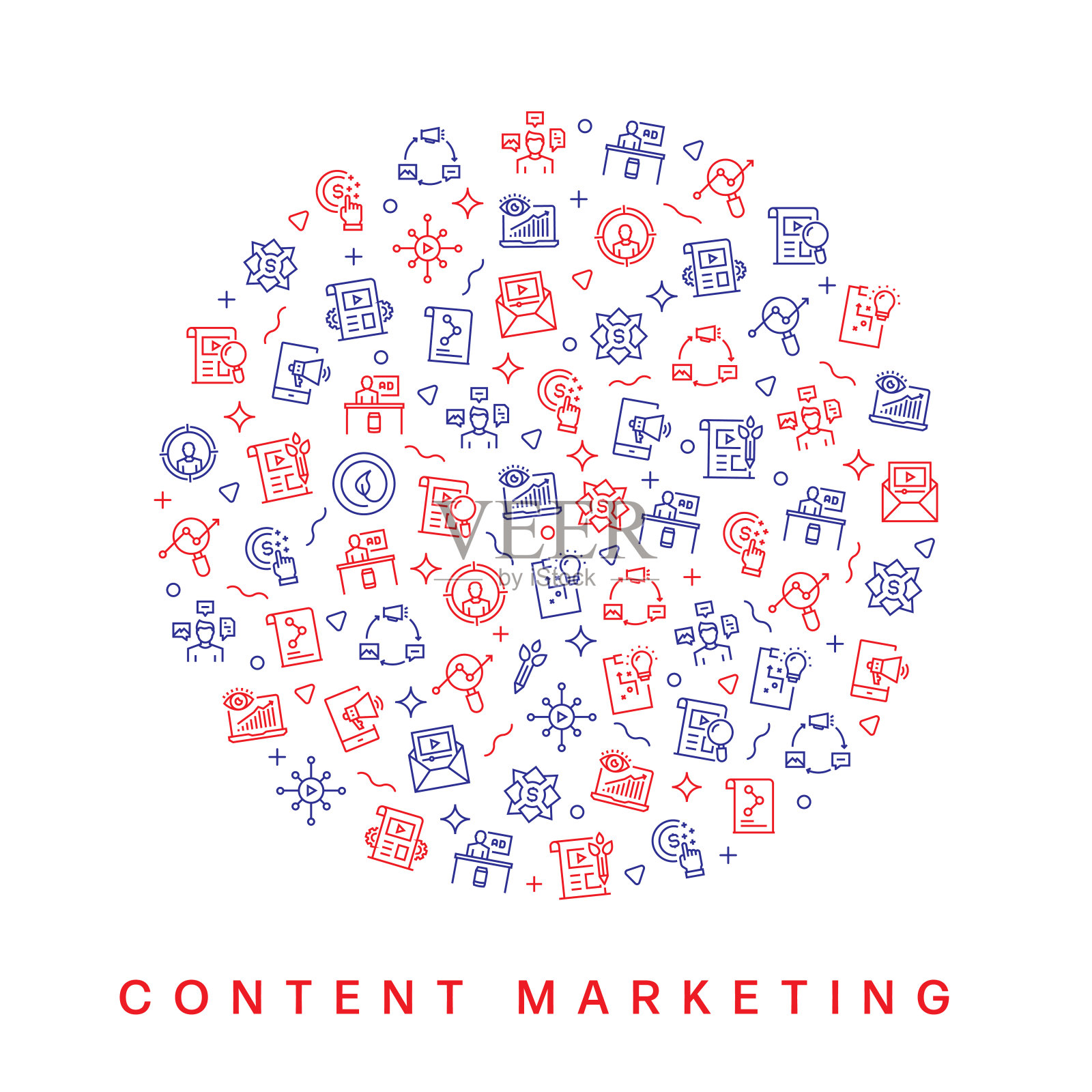 内容营销相关图案设计。现代线条风格设计插画图片素材