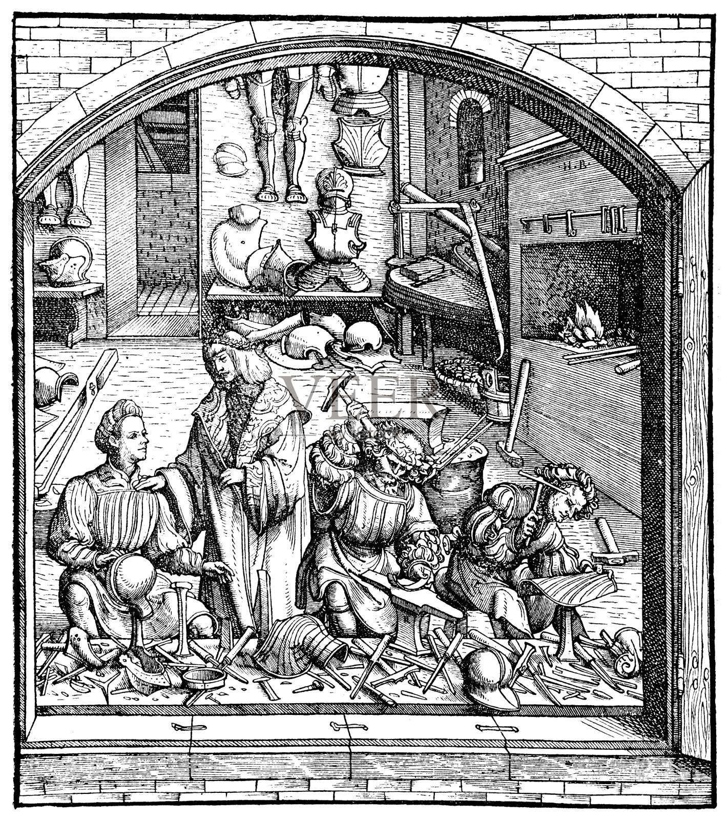 15世纪的盔甲铁匠插画图片素材