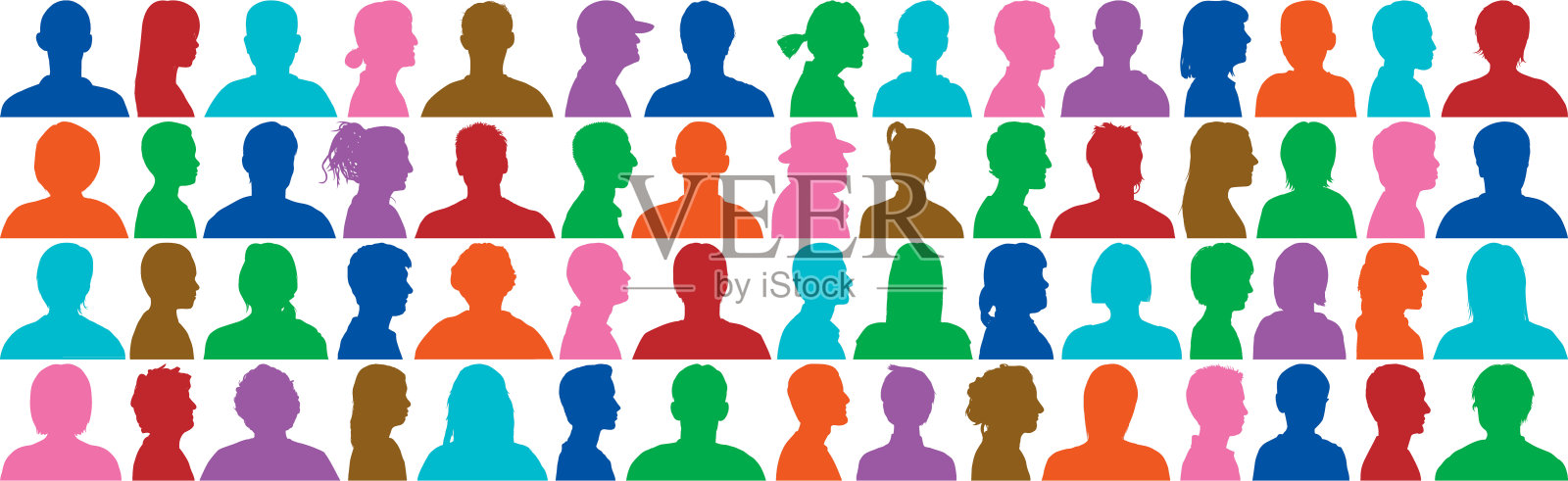 高度详细的头部剪影插画图片素材