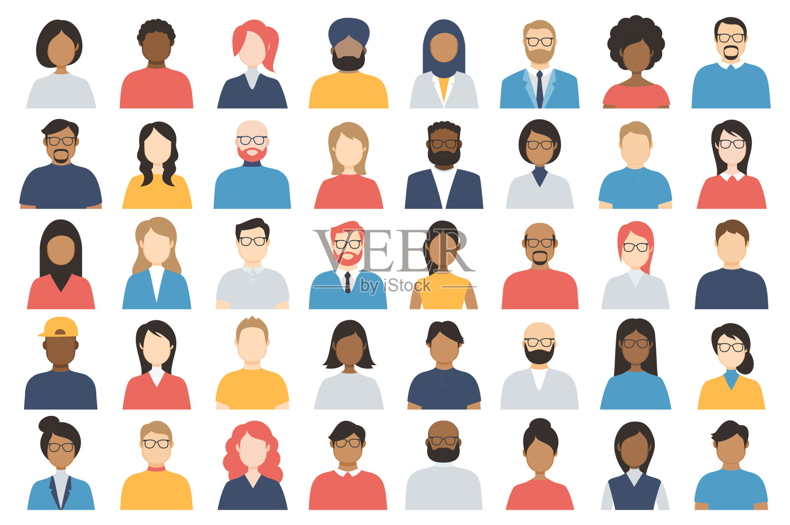 人阿凡达图标集-档案多样化的空洞的脸为社会网络-向量抽象插图插画图片素材