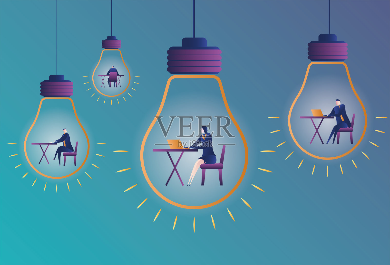 团队在电灯下工作插画图片素材