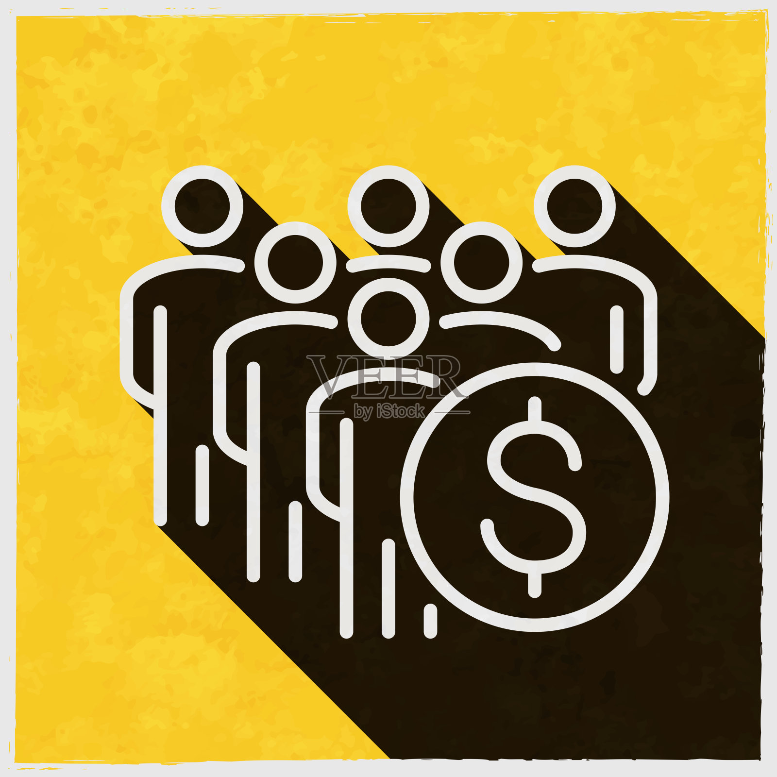 挤满了美元符号。图标与长阴影的纹理黄色背景插画图片素材