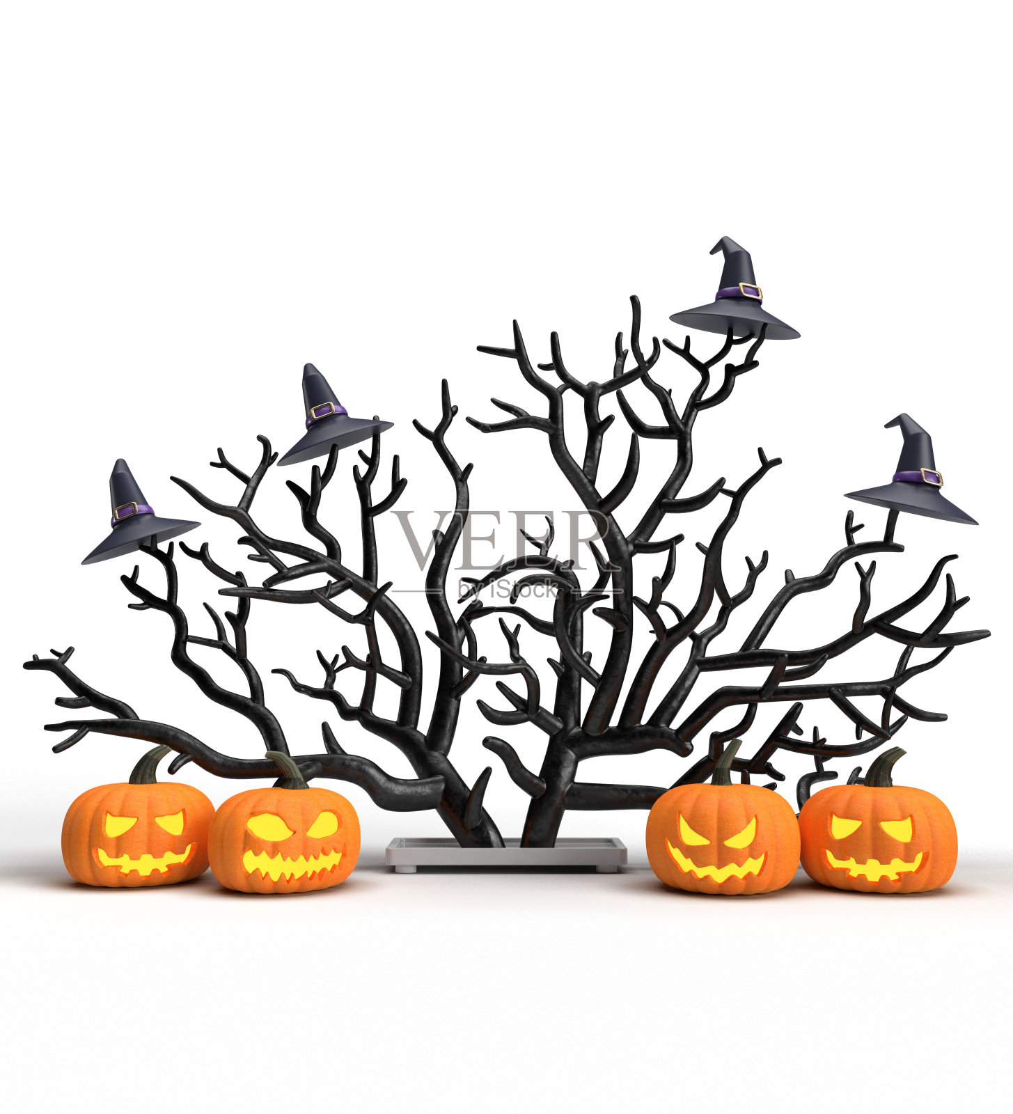南瓜橙黄色渐变色树植物黑灰色帽子紫紫色符号装饰装饰快乐万圣节十月恐怖恐怖销售商业产品零售客户购买庆祝活动照片摄影图片