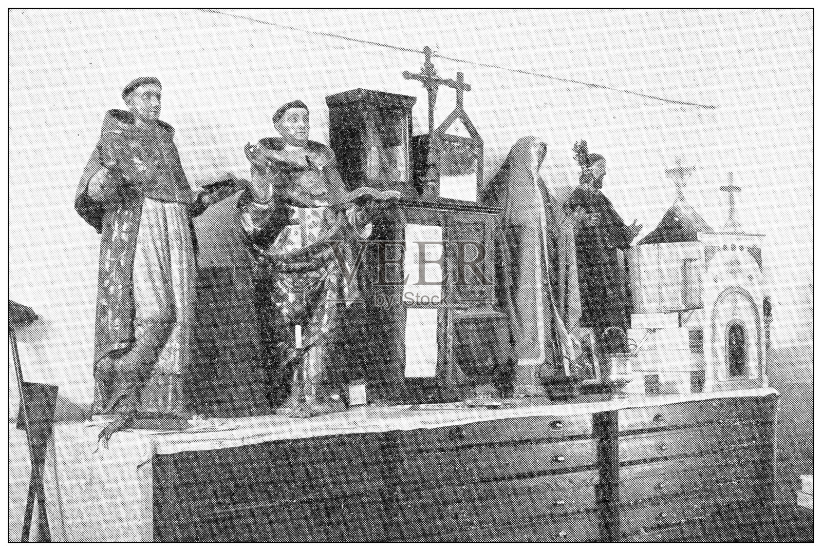 加州古玩旅行照片:圣加布里埃尔教会，雕像插画图片素材