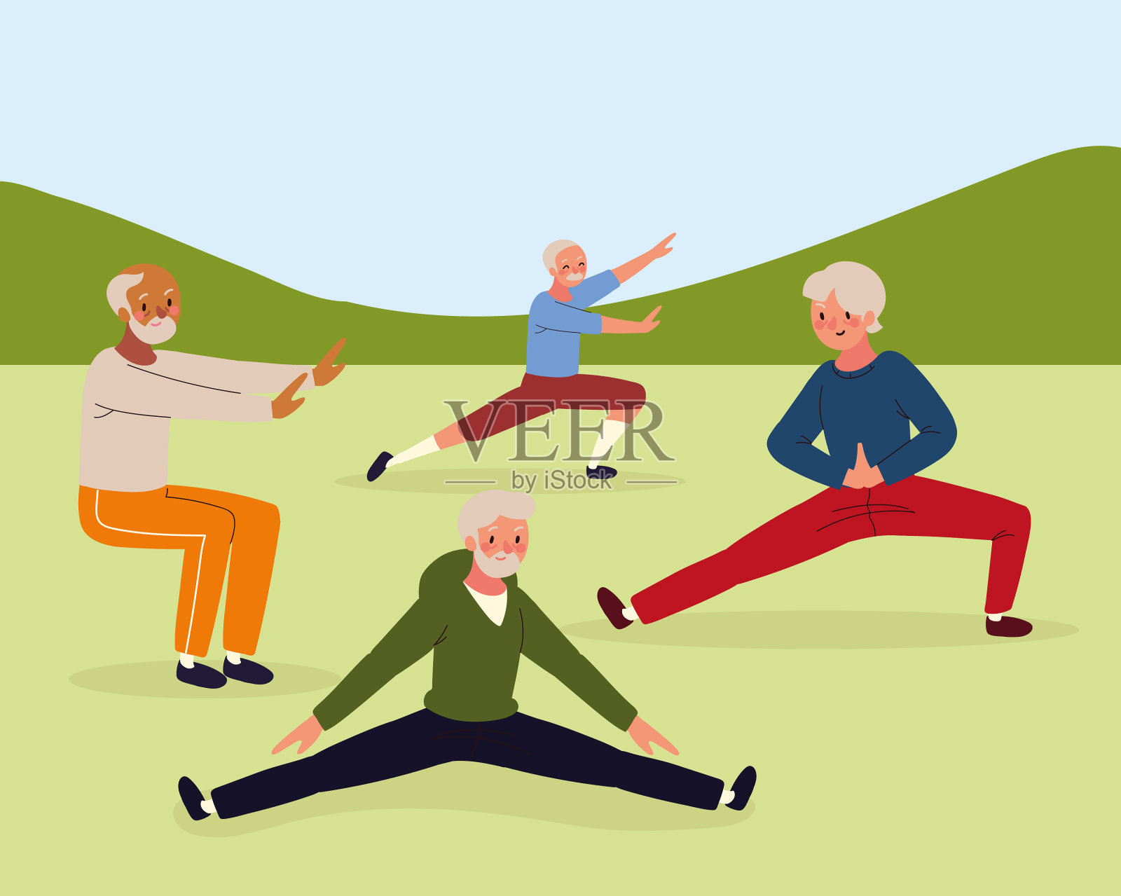 老年人做运动插画图片素材